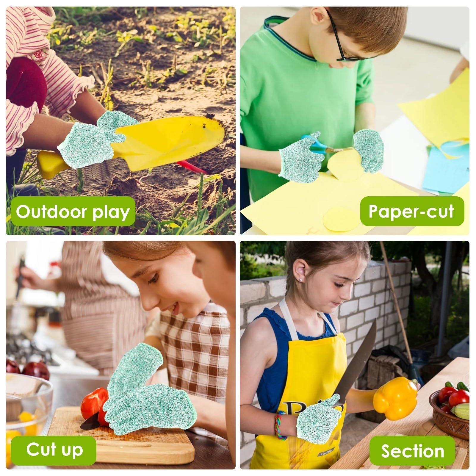 1 par de Guantes de Seguridad Infantiles anticorte HPPE de Alta Resistencia, Nivel 5 de protección, es for jardinería y Manualidades.(Yellow,XS)