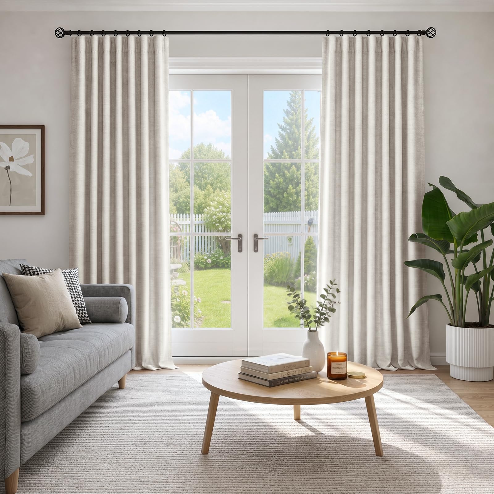 100% Verdunkelungsvorhang 2er Set H245xB140cm Beige | Leinenoptik, Thermo, 4 Aufhängearten, Für Stangen & Schienen, Lärmschutz, Schlaf- & Wohnzimmer, Inkl. 20 Clips