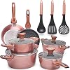 Pots and Pans Sets Non Stick - 15 Pcs Induction Cookware Sets - Induction Hob Pots Set with Lids - Saucepan Set and Frying Pans Nonstick - Kitchen Accessories - PFOS & PFOA Free
