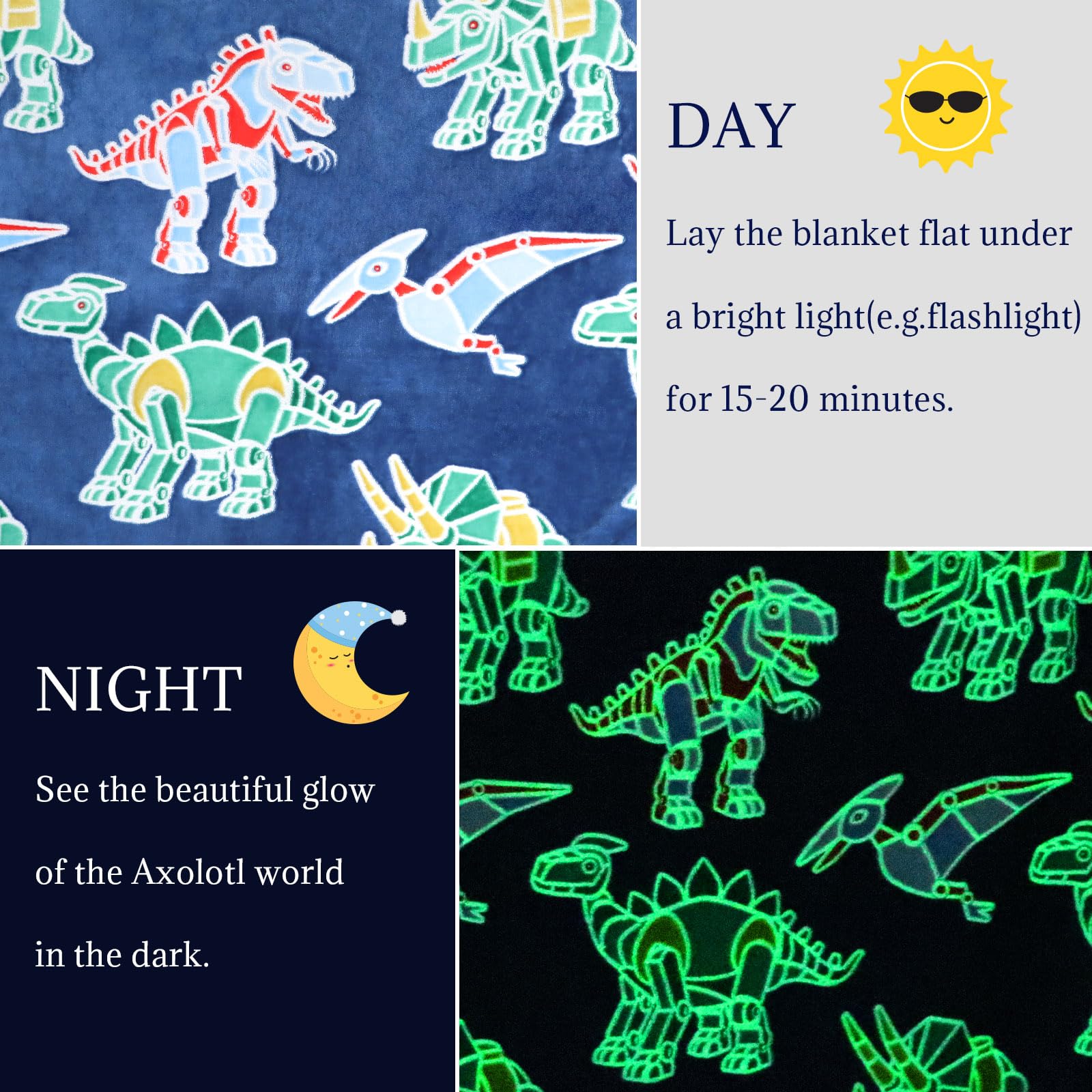 TEHALK Personalized Dinosaur Baby Blanket - Glow In The Dark Kids Throw, Soft Fleece 30x40 Inches - View #6