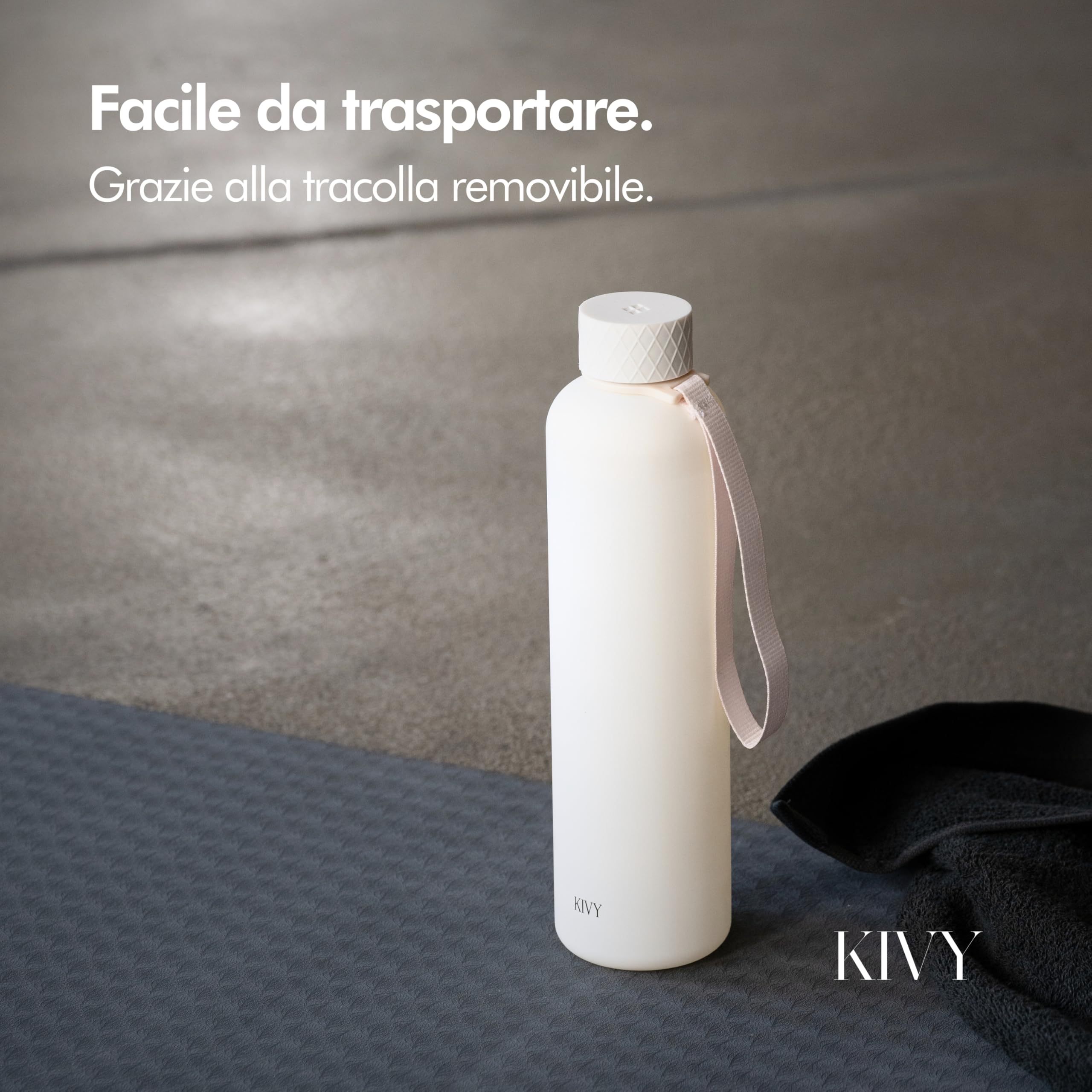 KIVY Borraccia Tritan (1000 ml) adatta per anidride carbonica, leggera, borraccia da palestra, borraccia sportiva, colore beige, borraccia sportiva da 1 litro, senza BPA