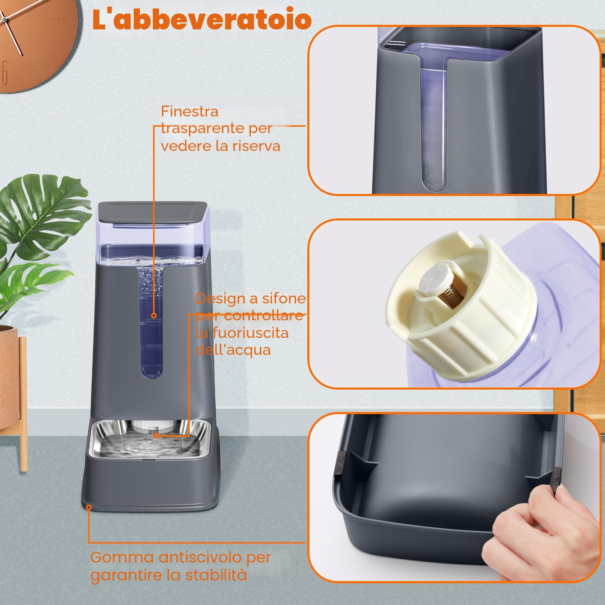 Set di 2 distributori automatici di cibo per gatti e acqua per gatti, in acciaio inox, distributore automatico di cibo per cani e dispenser di acqua per cani, 3,8 l