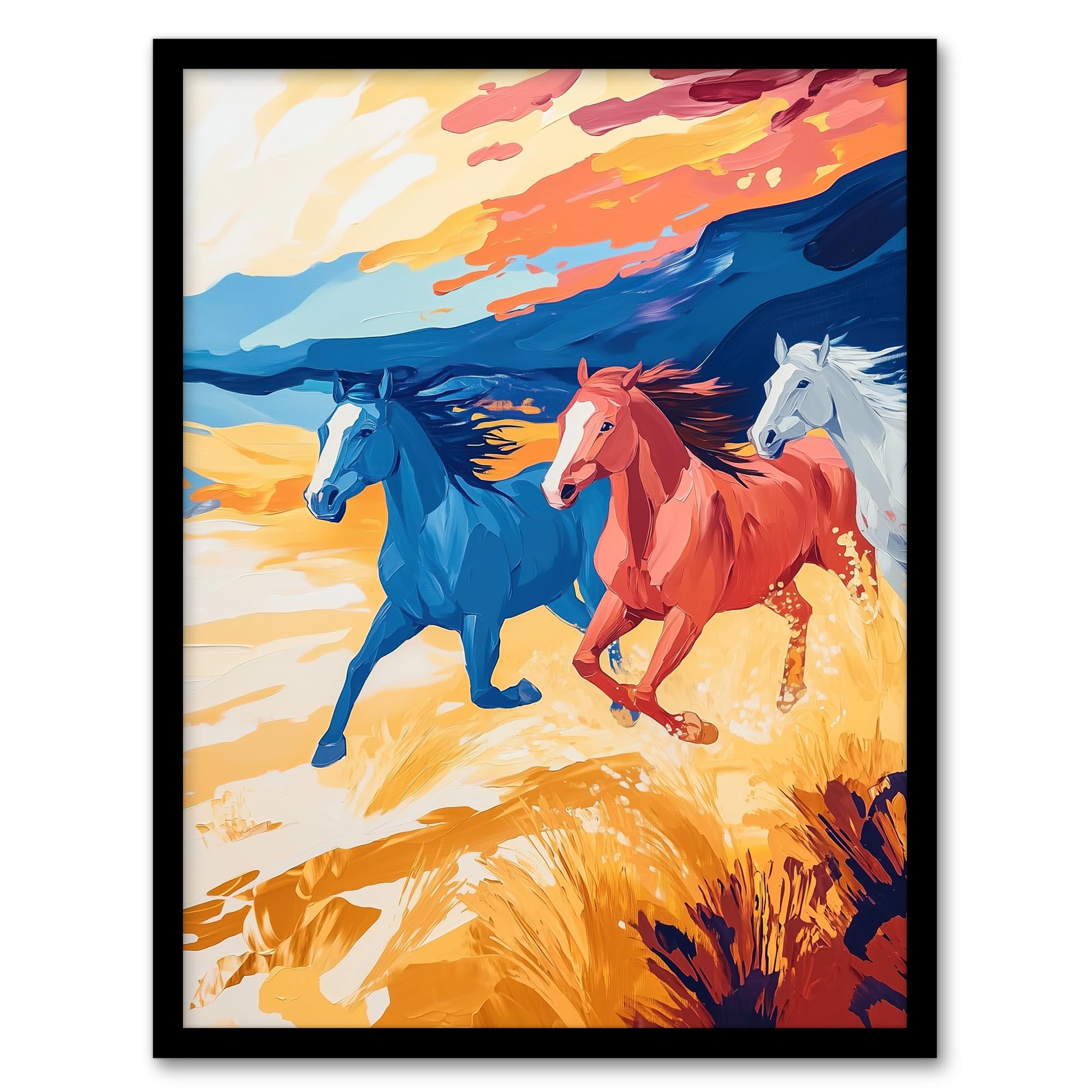 Artery8 Wild Horses Running Desert Landscape Oil Painting Living Room Artwork Framed Wall Art Print 18X24 Inch