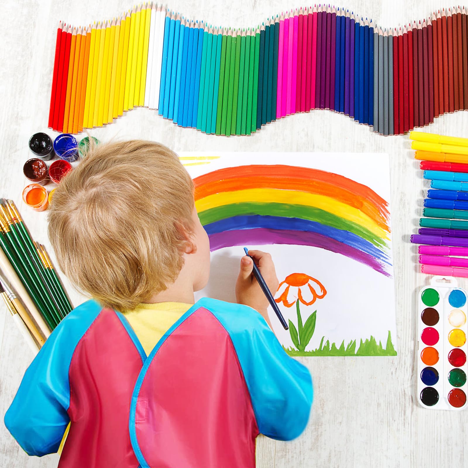24 grembiuli da pittura per bambini, con tasche a maniche lunghe, impermeabili, per artisti, con 3 tasche, per bambini dai 3 agli 8 anni, per cucinare e mangiare, taglia M