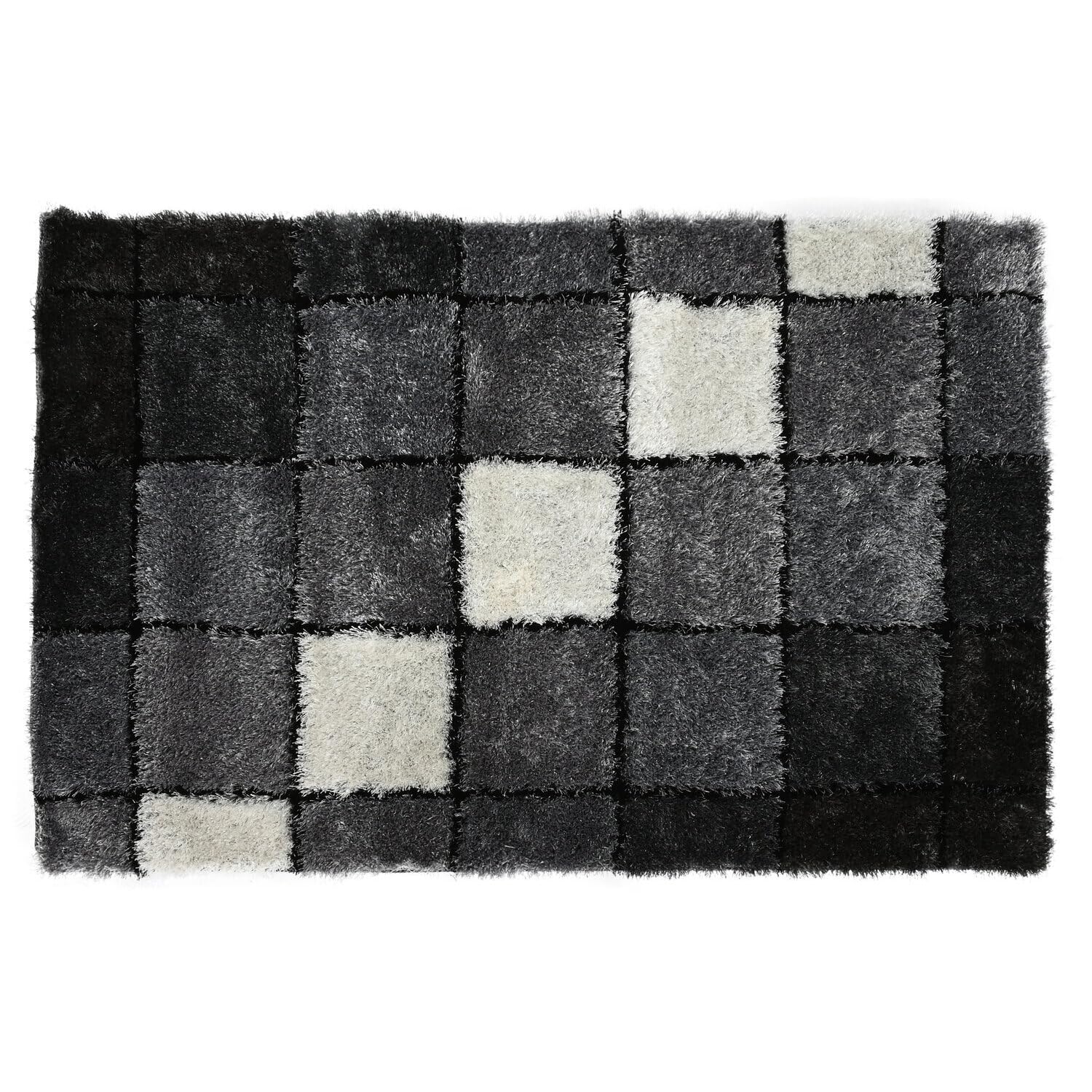 Tapis en polyester au design de carrés géométriques pour un salon cosy