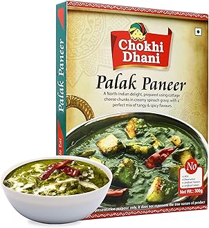 Chokhi Dhani Ready to Eat Palak Paneer | Instant Heat & Eat Indian Curry | Microwavable Premix | Homestyle Spinach & Cottage Cheese Gravy | 300g Pack | ready to eat meals