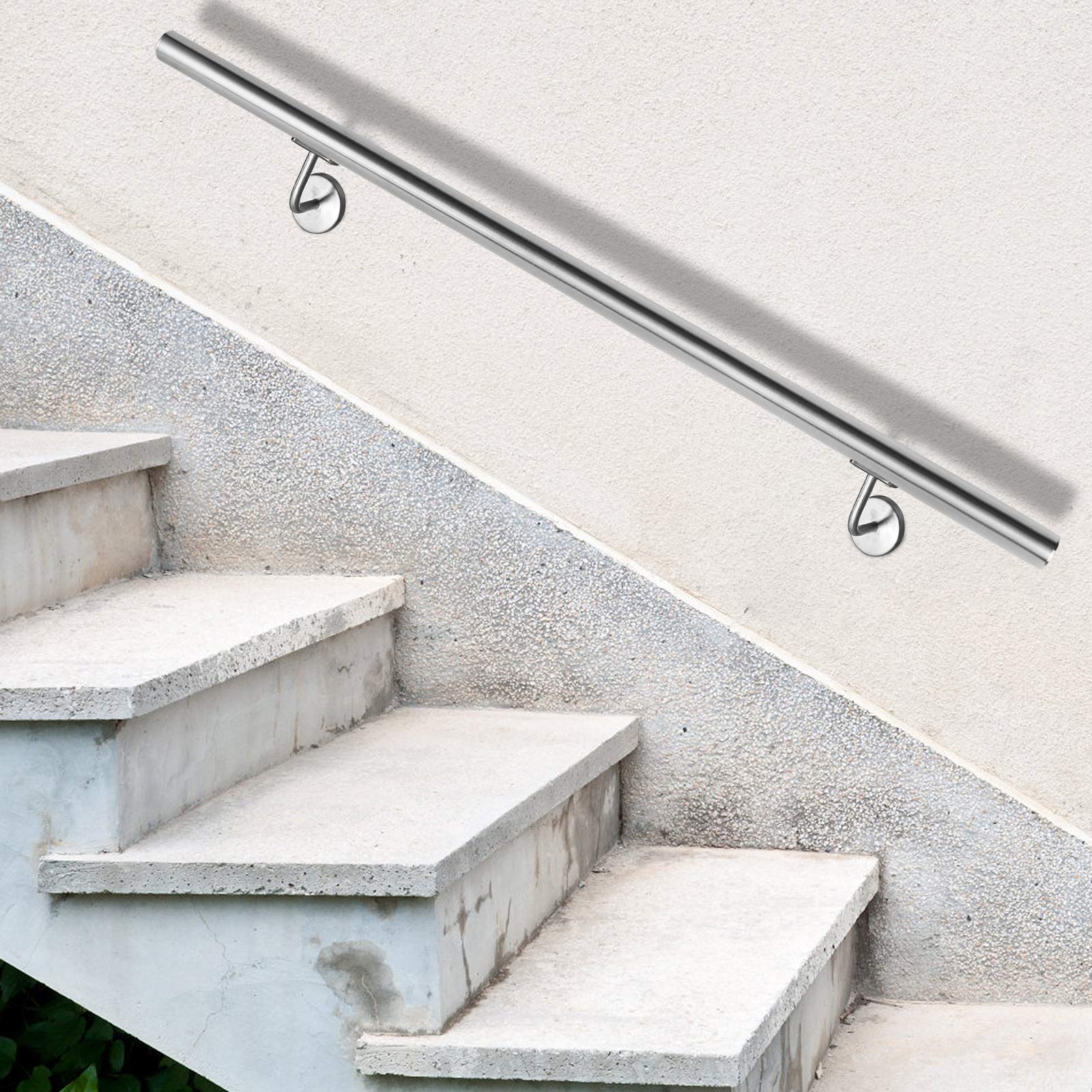 Froadp Poręcz ze Stali Nierdzewnej 100cm Poręcze Mocowana na Ścianie Przy Schodach Poręcz Ścienne Schody Balkonowe dla Balustrady Wewnętrznej i Zewnętrznej z Uchwytem Ściennym i Osłonami Końcowymi