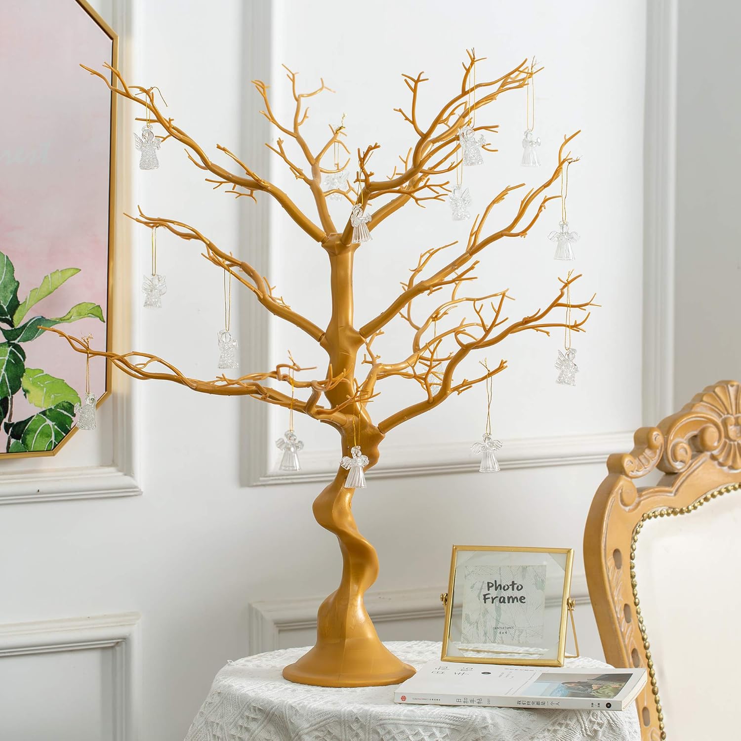 NUPTIO 1 Pc 30inches Tall Artificial Gold Tree & 24 Pcs Mini Hanging Glass Tealight Globe Candle Holder with LED Candles : Home & Kitchen