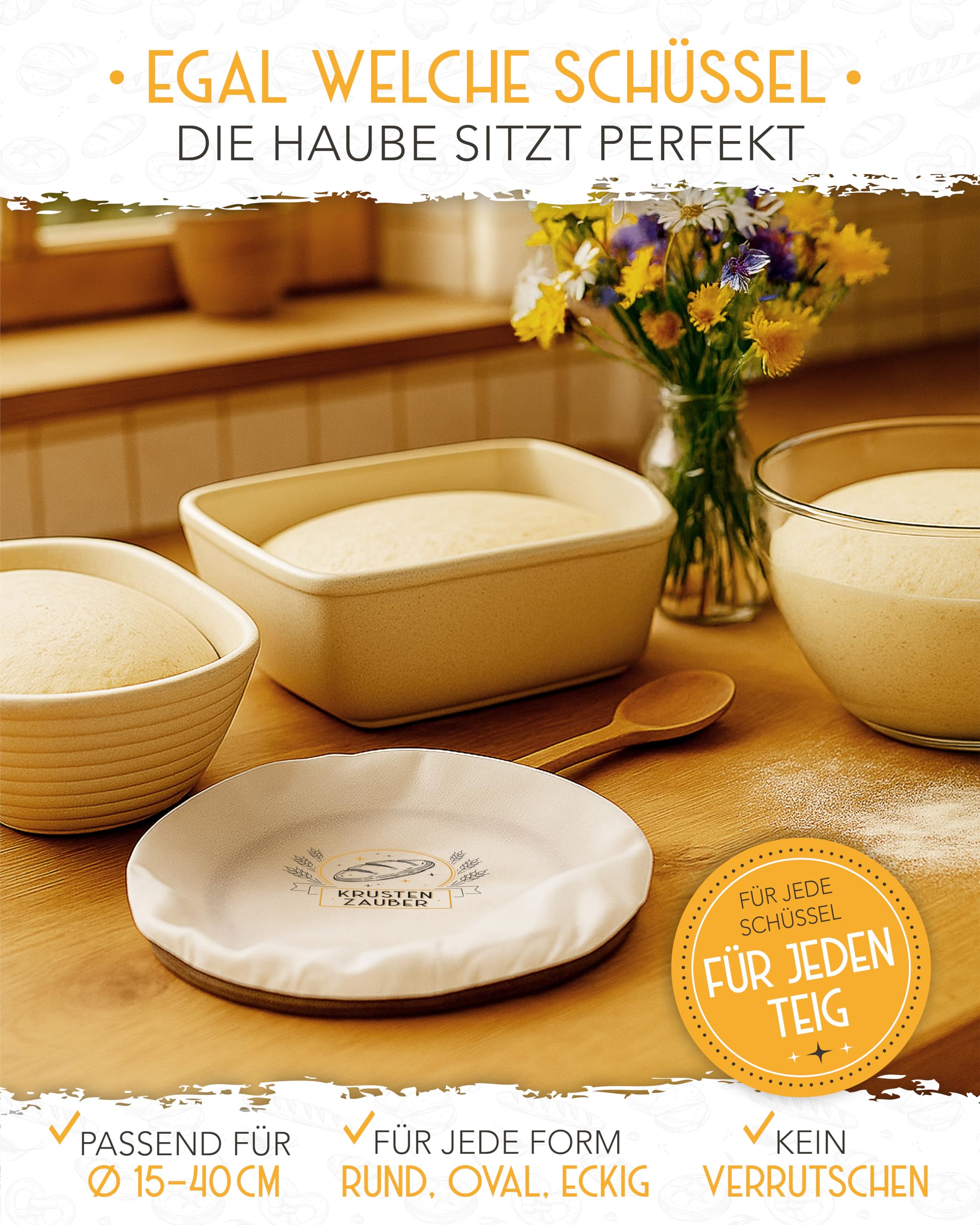Mispudin 6 Stuks Afdekhoezen voor Gistmand, Herbruikbare Deeggerhoes, Elastische Afdekhoezen voor Levensmiddelen, Brood Bakken Accessoires (Wit