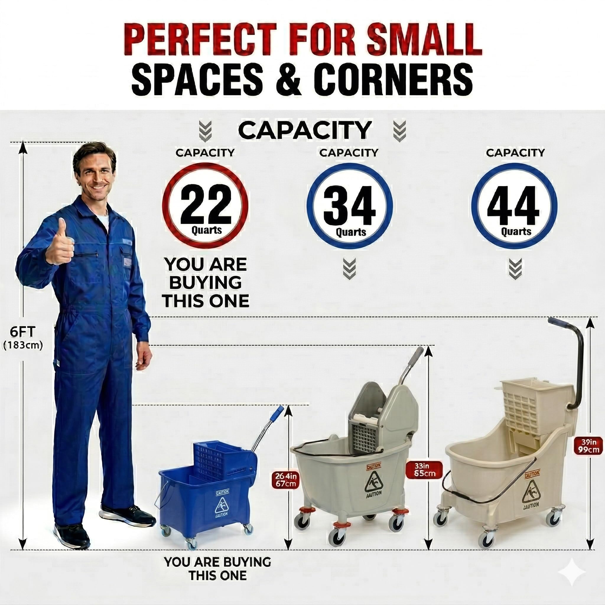 Matthew - Cubo compacto para fregona, incluye 2 cabezales de fregona con escurridor de presión lateral en ruedas, tándem portátil para limpieza de suelos, ideal para el hogar, industrial, restaurante,