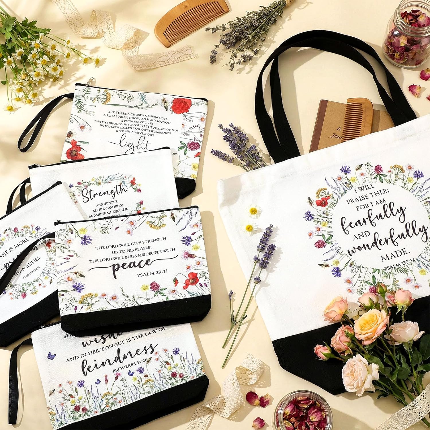 Paterr Christian Tote Bags for Women, Bible Tote Bag and Canvas Makeup Bag Inspirational Gifts for Easter Mother's Day Ladies Sister Birthday Holiday Friendship Gifts