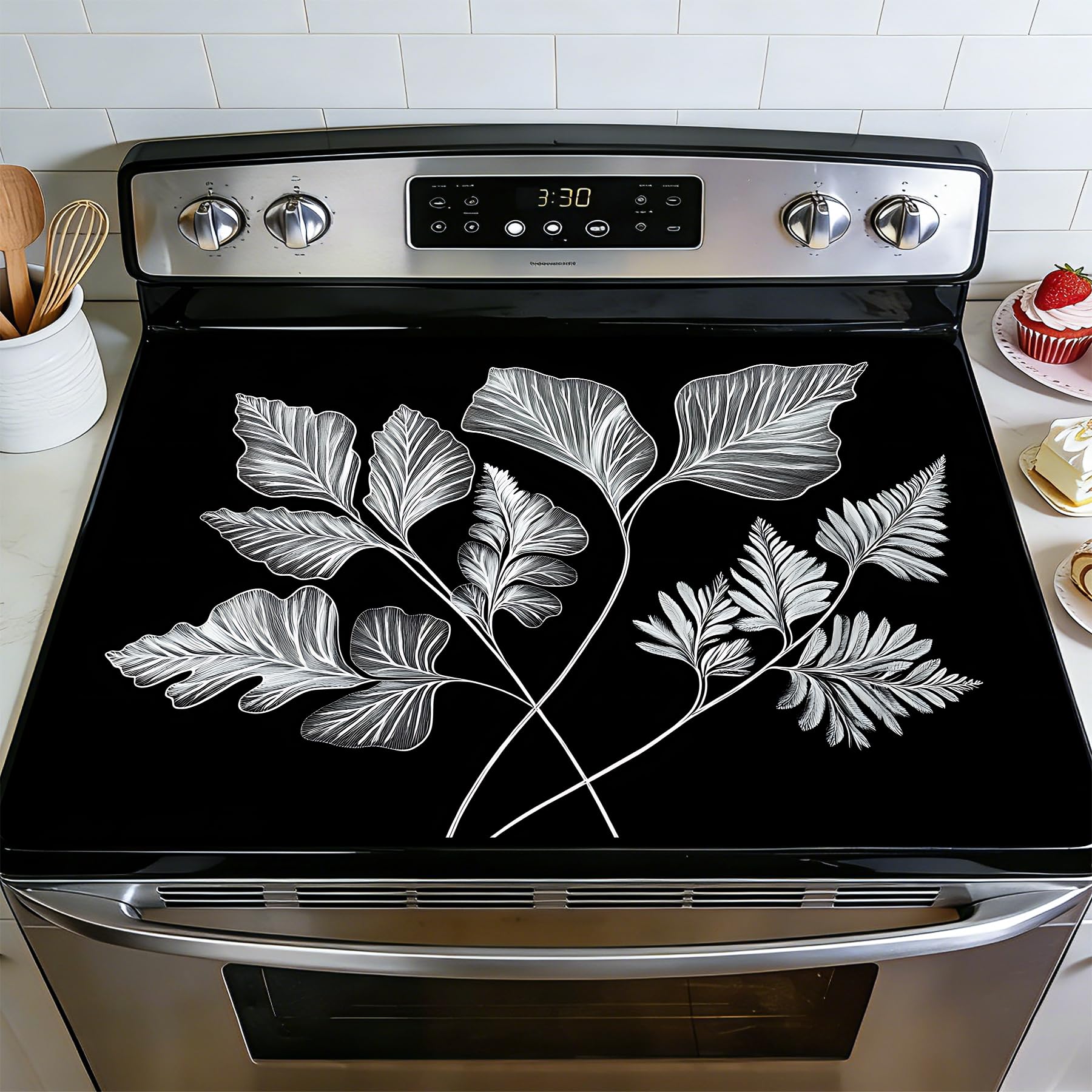 BVBOX Stove Top Cover for Electric Stove, 28" x 20" Glass Cooktop Protector Mat with Hanging Loops, Anti-Scratch Non-Slip Dish Drying Mat, Washable Countertop Pad