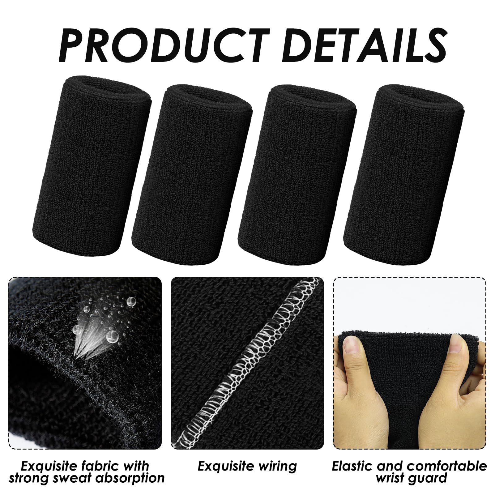 SMCEHEYA 4 Pack Sweat Bands for Wristbands 6Inch 15x8cm Wrist Bands Extended - Image 3