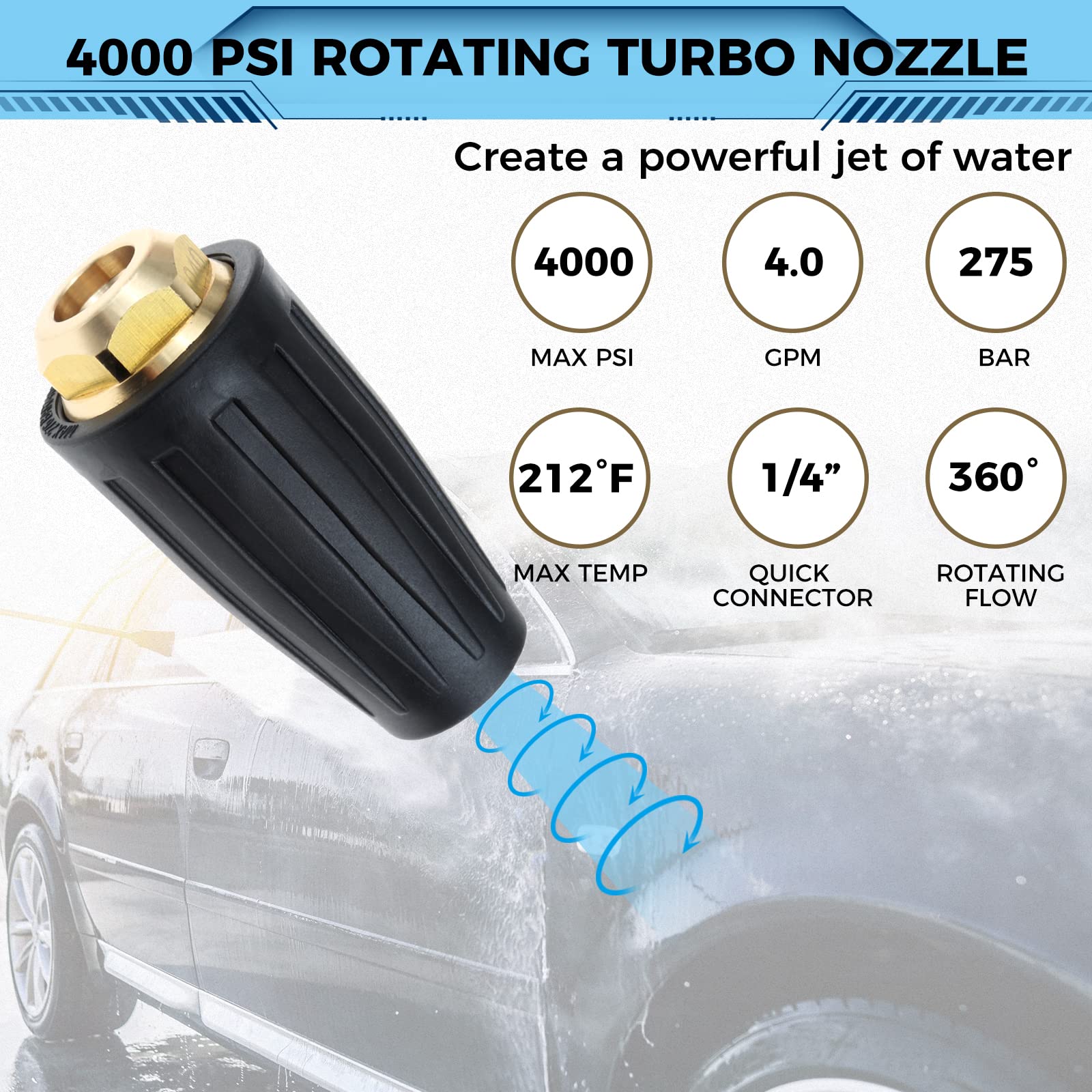 4000 PSI Power Pressure Washer Turbo Nozzle Rotating-Rotary