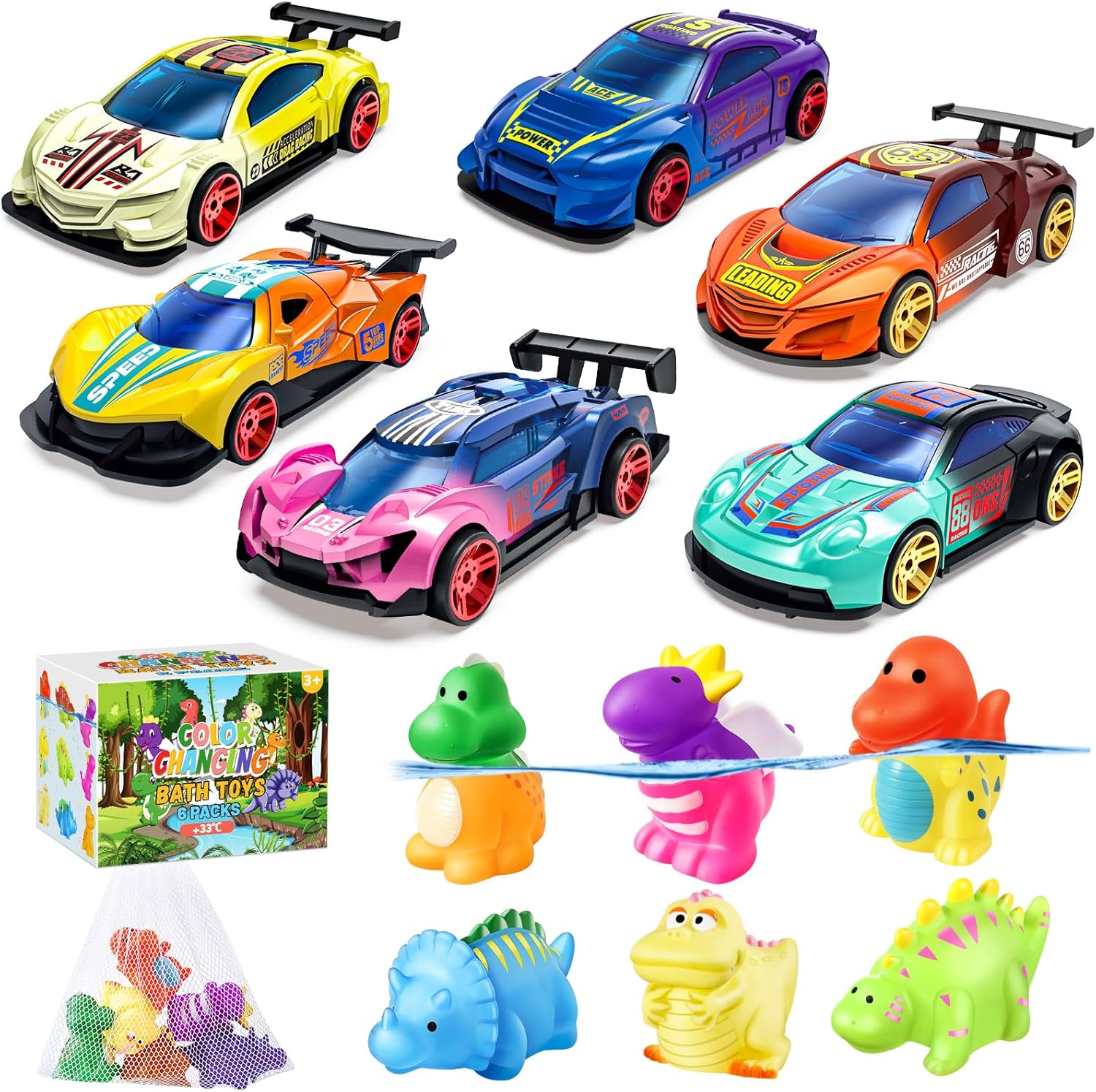 Color Changing Toys Cars and Dinosaurs 12 PCS