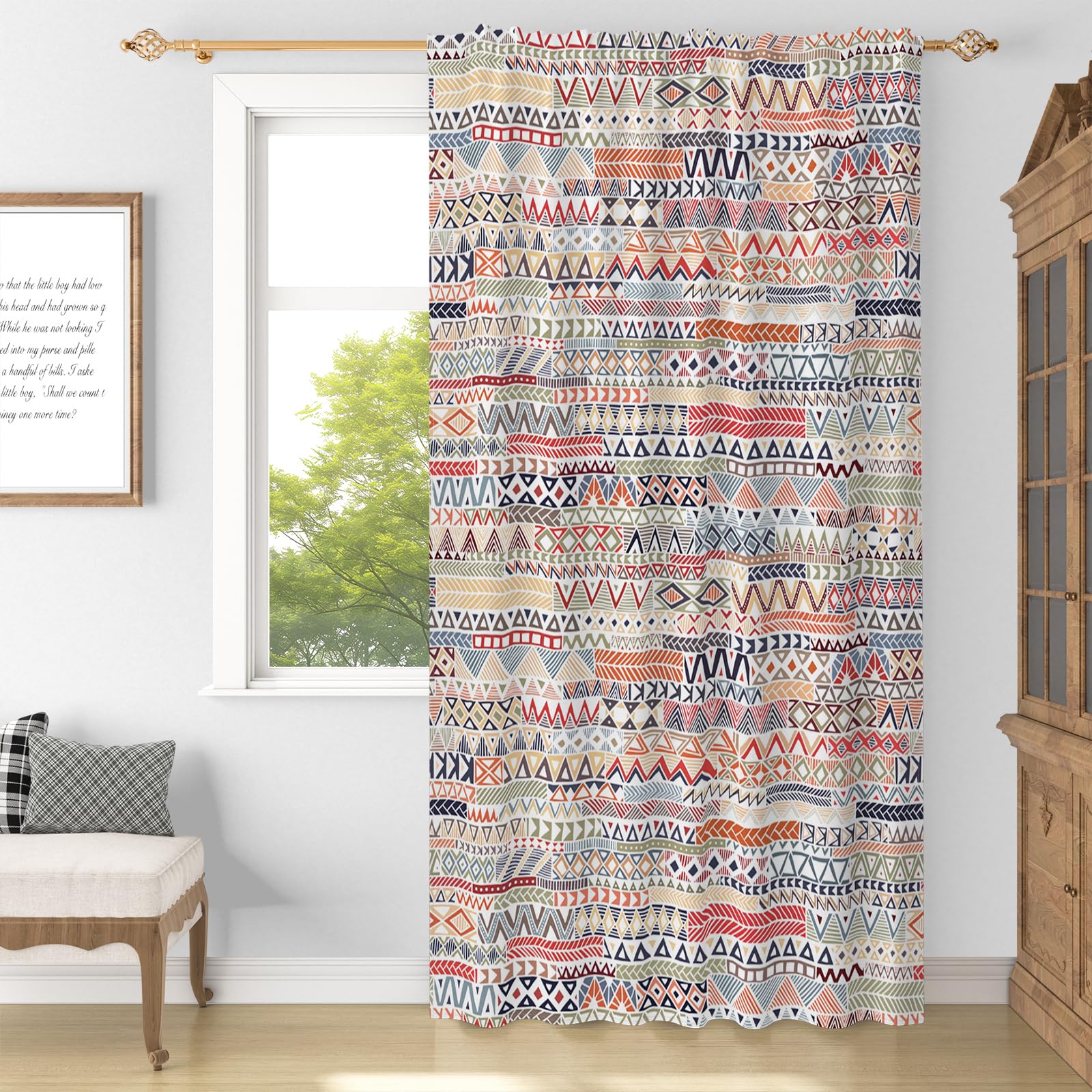 YONGFOTO Tende Boho Per Camera da Letto Moderno Colorato Bohemien Etnico Tribale Semi-Trasparente Filtrante la Luce Tende Per Soggiorno Con Passante per Bastone 1 Pannello 140 x 245 cm