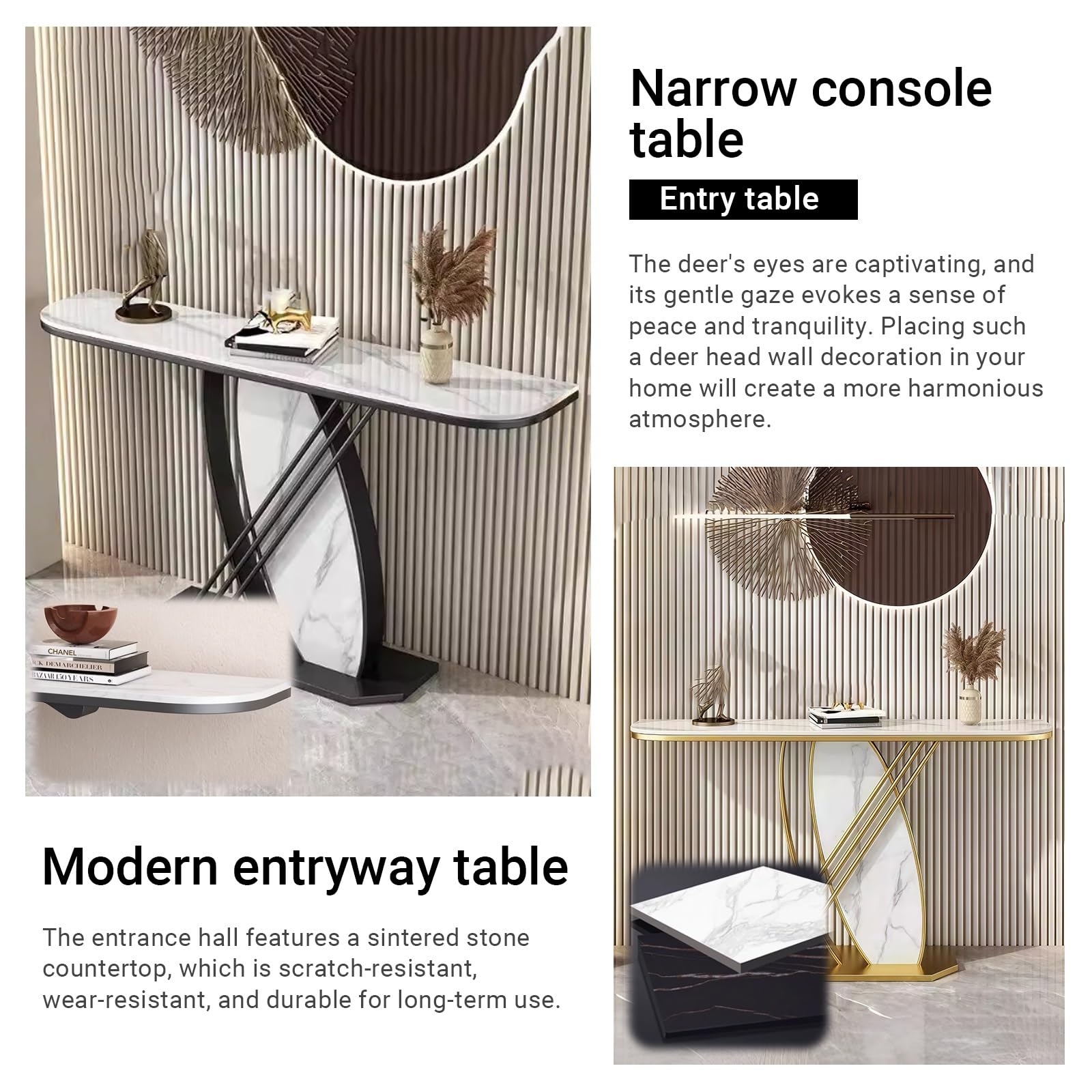 Mesas Consola de losa de Piedra para recibidor, Mesa Consola Moderna con Base, Mesa de Entrada, para Sala de Estar, recibidor, decoración del hogar en el Pasillo (+Marrón, 100 cm/39,3")