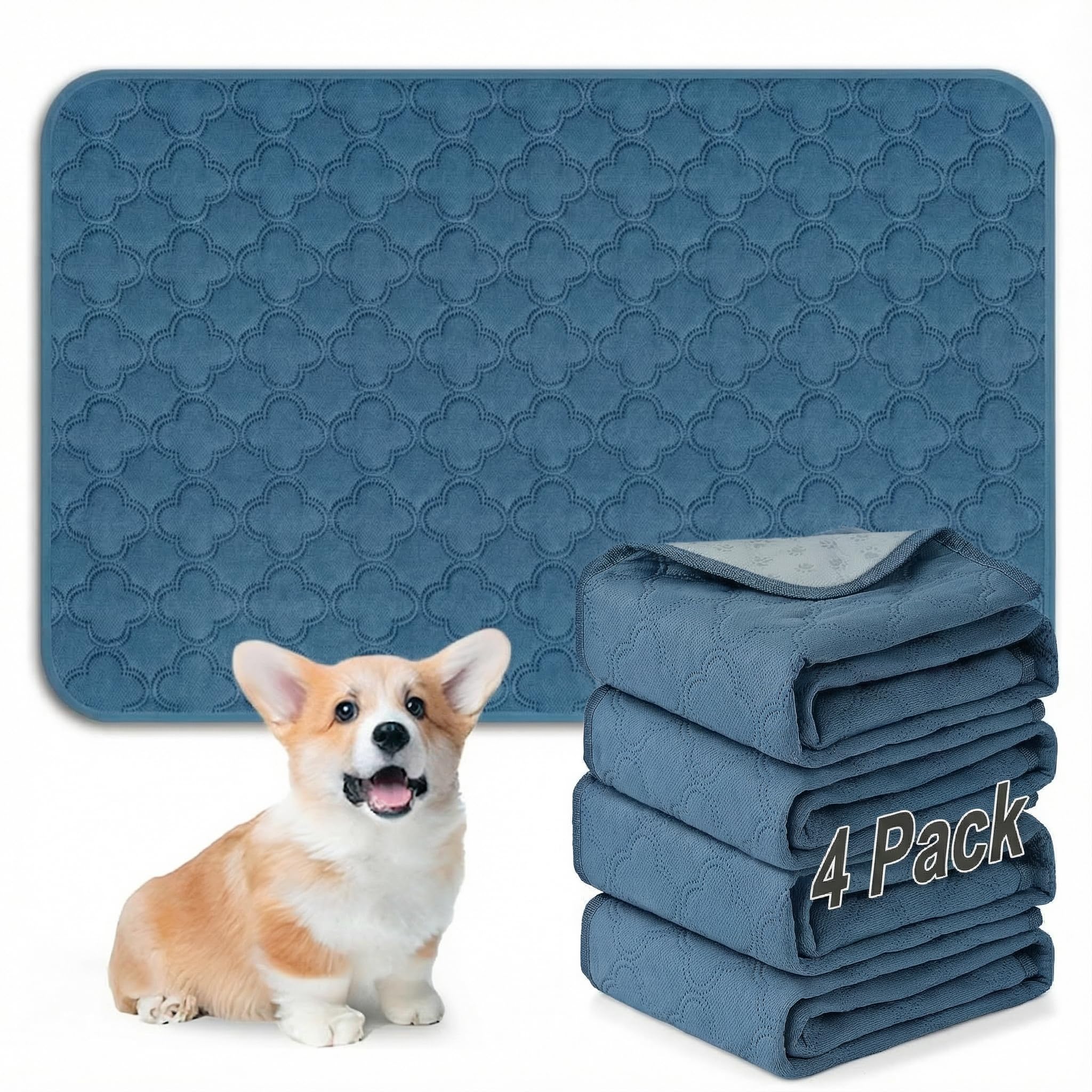 Photo 1 of FunFurry Washable Pee Pads for Dogs - 4 Pack Reusable Pee Pads?Waterproof Puppy Pads?Pet Training Pads?Super Absorbent with Dog Paw Shape Non-Slip Backing (Blue, 18" X 24" - 4 Pack)