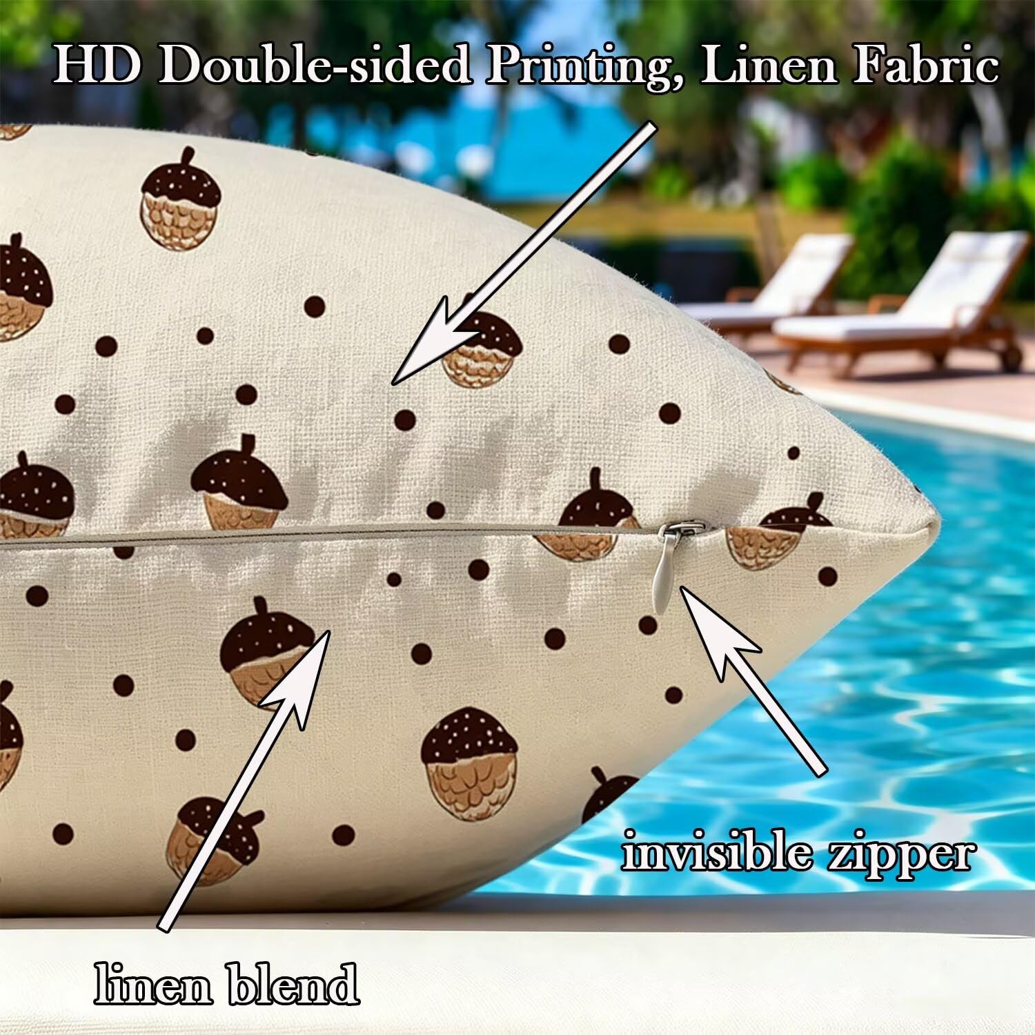 Kissenbezug 65x65cm Outdoor Kissen 2er Set Braun Kiefernzapfen Leinen