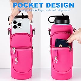 RRegeny Water Bottle Holder with Strap for Hydroflask 32oz 40oz, Carrier Sling Bag with Phone Pocket Water Bottle Sleeve for Men Women Hiking Camping TravellingRose 32oz