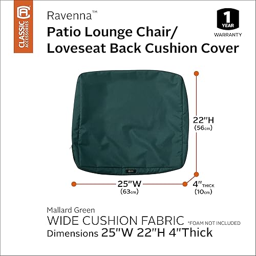 Miniatura 3 de Classic Accessories Ravenna - Funda de cojín de respaldo para patio, resistente al agua, 25 x 22 x 4 pulgadas, color verde mallard