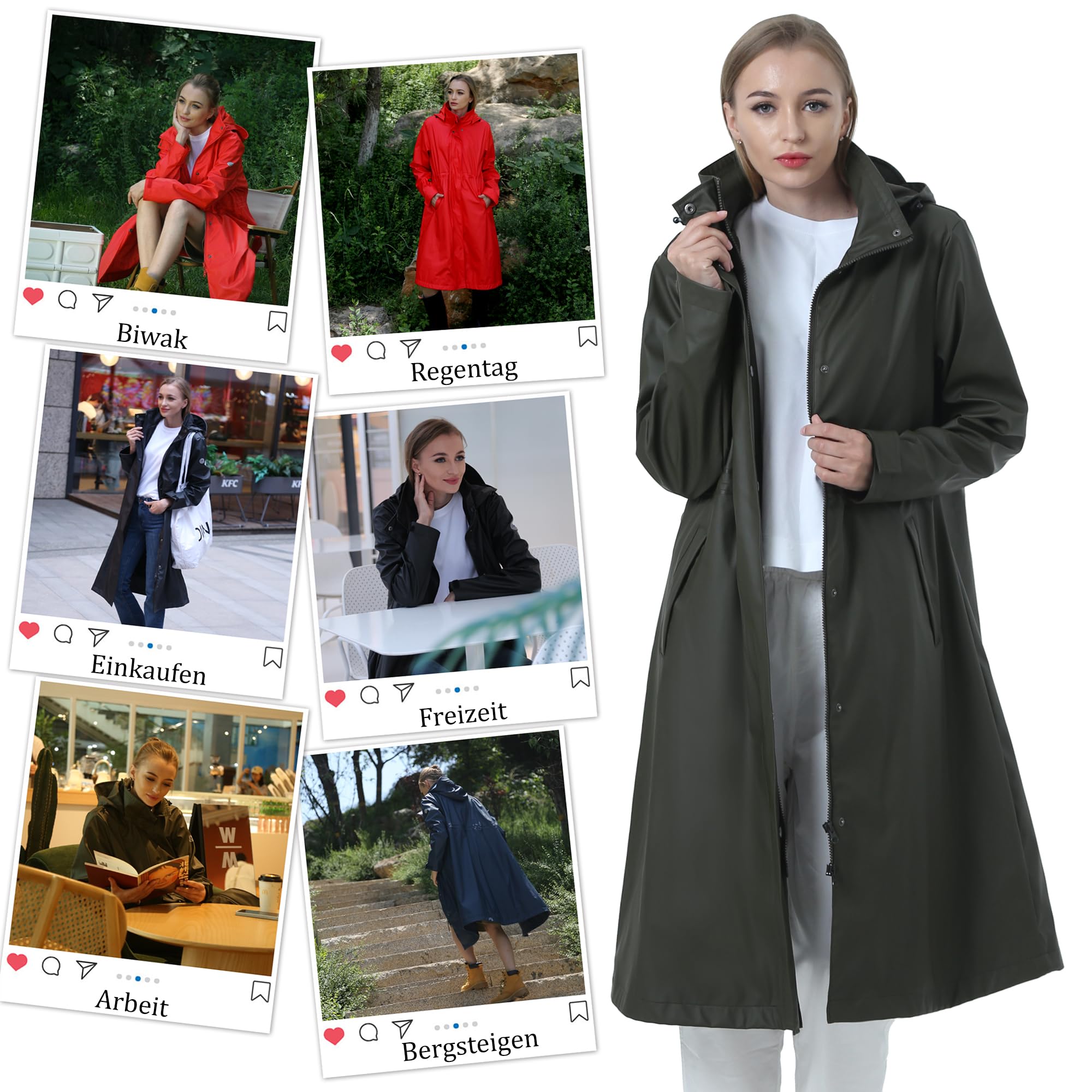 rhythm of the rain Regenmantel Damen lang Regenparka Damen wasserdicht atmungsaktiv gefütterte Regenjacke Trenchcoat Übergangsmantel Parka Outdoor