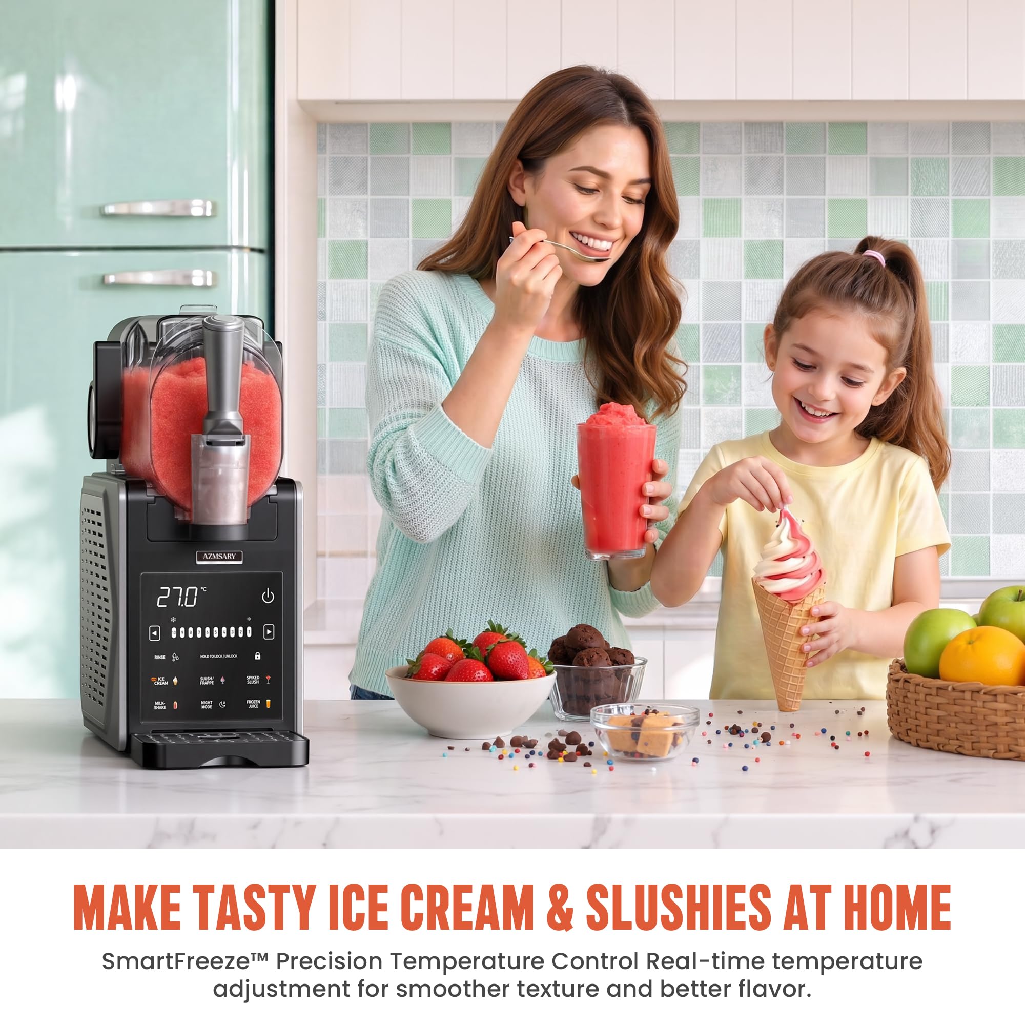 Máquina de granizado – 2,5 L Heladera & Slushie Máquina para el hogar con pantalla LED, 6 programas preestablecidos para helados, frappés, batidos, limpieza automática, no requiere hielo