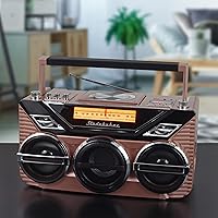 Vista 5 de Retro Studebaker Avanti Stereo Boombox con CD, radio estéreo FM, recepción y transmisión Bluetooth, espectáculo de luz LED y subwoofer de 15 W