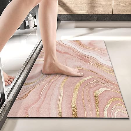 Amazon.com: Arttown Bath Mat for Bathroom, Marble Texture Pink and Gold ...