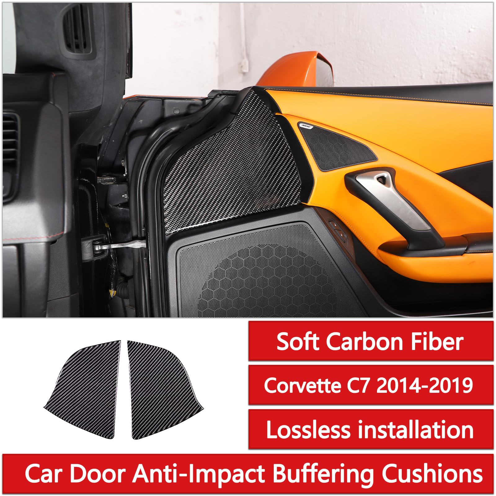 Inner Door Panel Decals Sticker Soft Carbon Fiber 2PCS Compatible with Corvette C7 Stingray 2014-2019 Car Door Anti-Impact Buffering Cushions (Door Anti-Impact Buffering Cushions-Black Carbon)