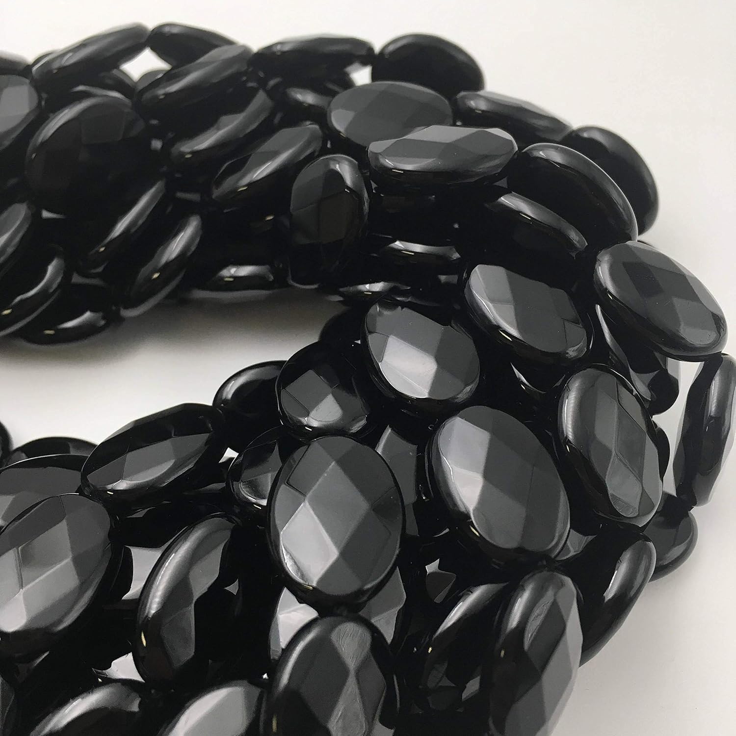 JM Design Natural Black Onyx Faceted Oval Shape Loose Gemstone Beads Size 13x18mm Approx 15.5 Strand for Jewelry Making, Arts and Craft