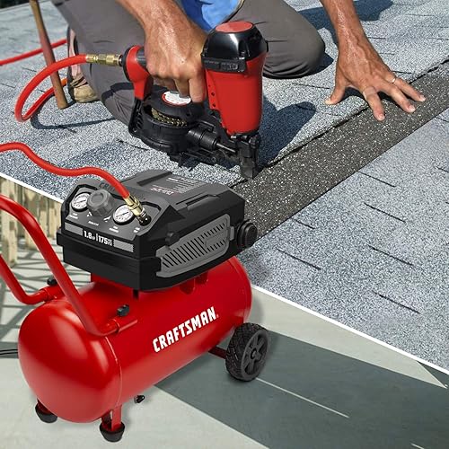 Vista 2 de Craftsman Compresor de aire, 10 galones 1.8 HP Max 175 PSI Presión, potente y portátil Compresor sin aceite, sin mantenimiento, para el hogar