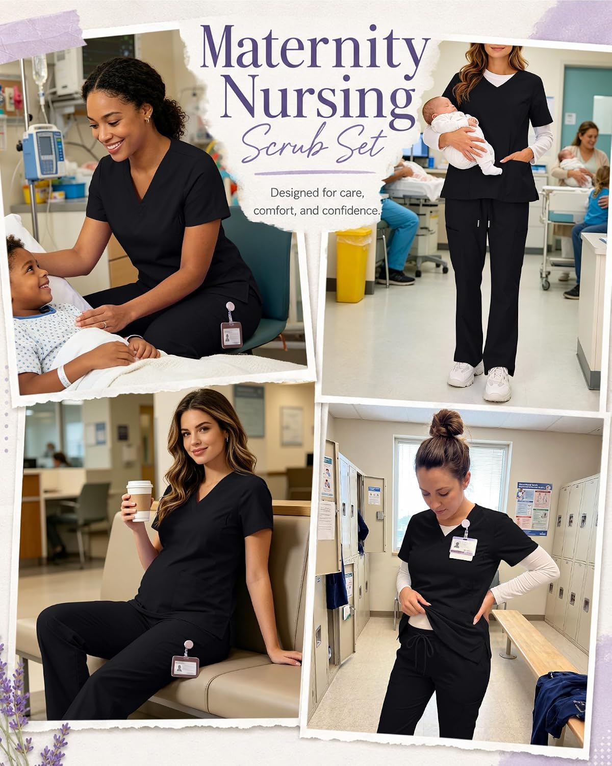 Women's Maternity Scrub Set Short Sleeve Scrub Top and Pant Pregnant Breastfeeding Nurse Suit with Multi Pockets