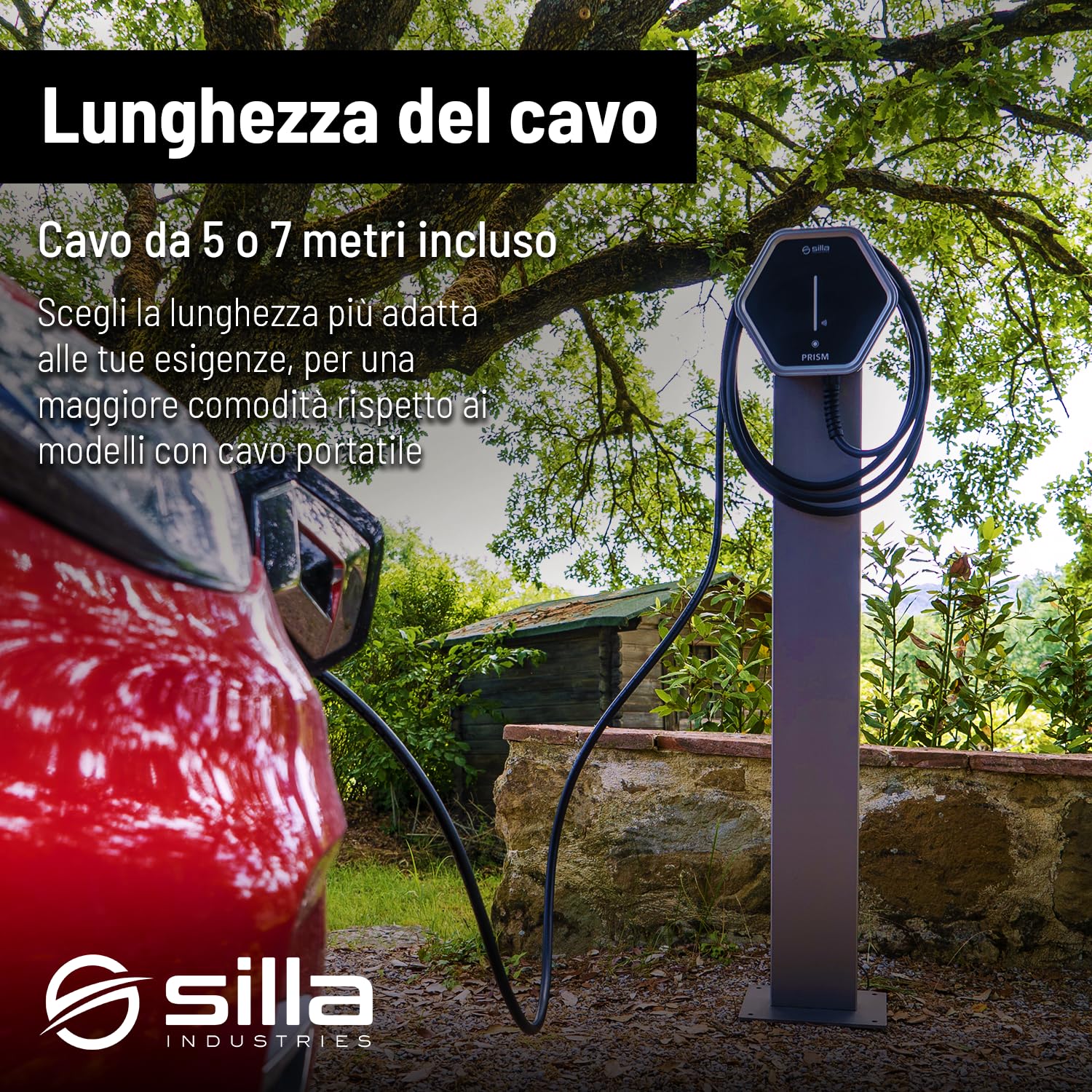 Silla Prism Solar Trifase 22kW Colonnina di Ricarica per Auto Elettriche con Connettore Tipo 2 (Cavo 5m)