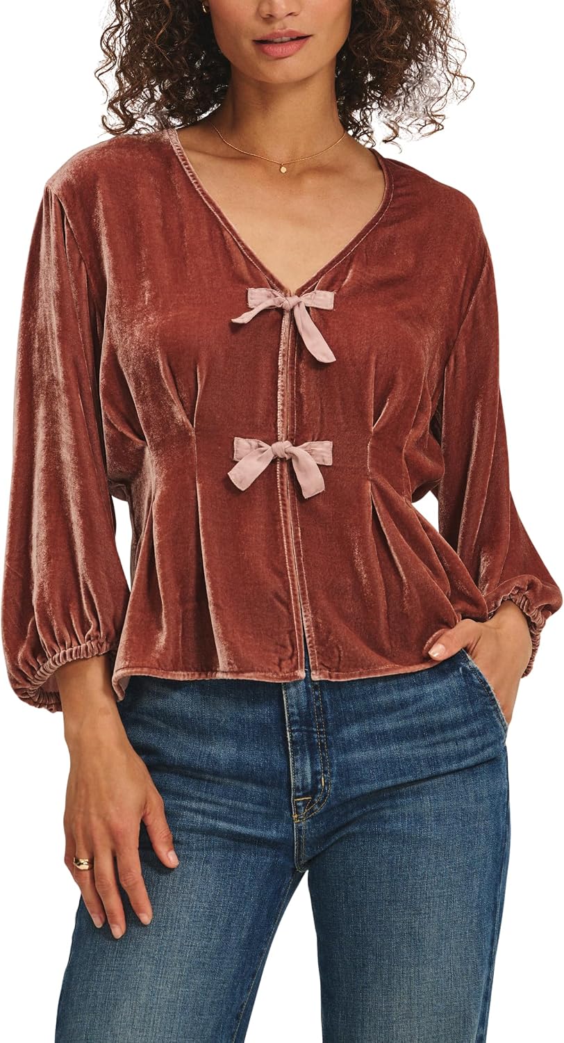 Velvet by Graham & Spencer Women's Elida Velvet & Satin Mix Media Blouse