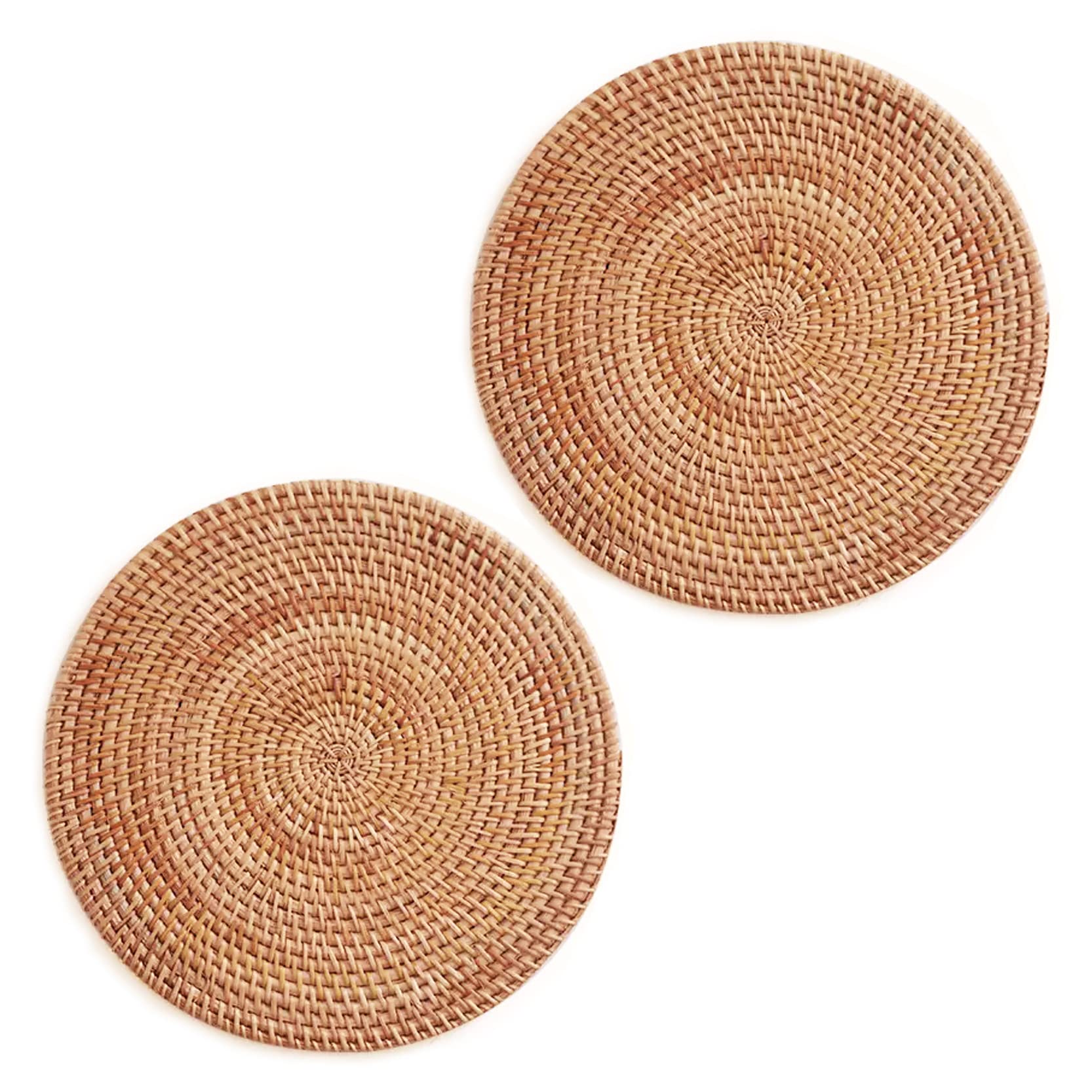UPTALY 2 pcs Natural Rattan Placemats (22 cm), Hand Woven, 0.5 cm Thick, Decorative Mats for Kitchen Countertop, Non Slip Table Mat, Heat Resistant Round Place Mats