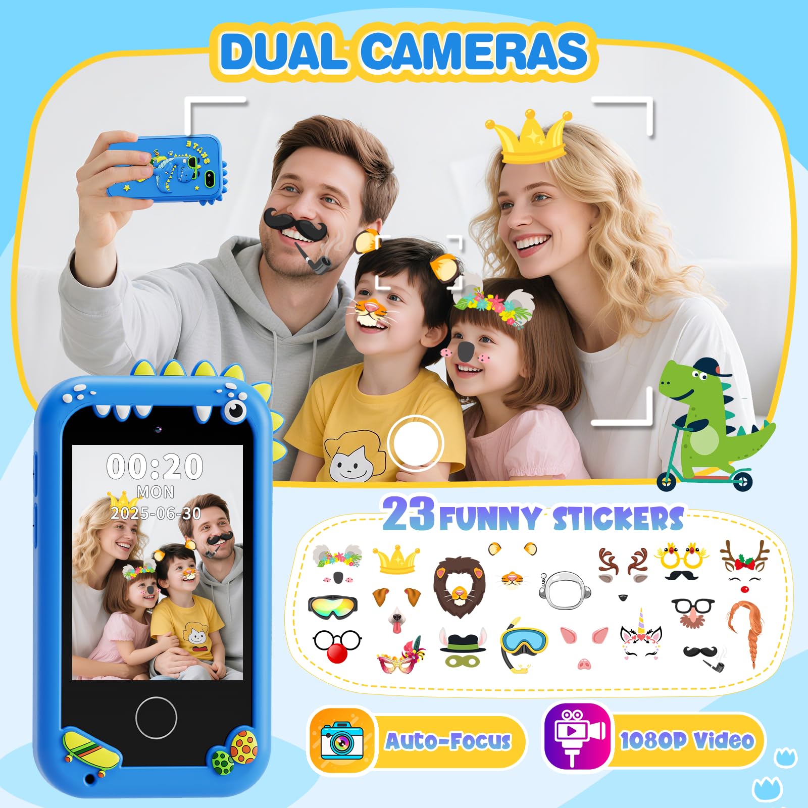 Juguetes de teléfono inteligente para niños, juguetes de regalo de dinosaurios para niños de 3 a 10 años, regalos de cumpleaños, juguetes de aprendizaje con pantalla táctil de 2.8 pulgadas, música 3