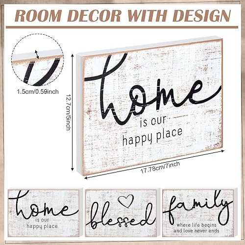 Miniatura 15 de Jetec 3 letreros de madera rústica con texto en inglés "Family Home Blessed", mini letrero decorativo de madera para decoración de mesa de granja