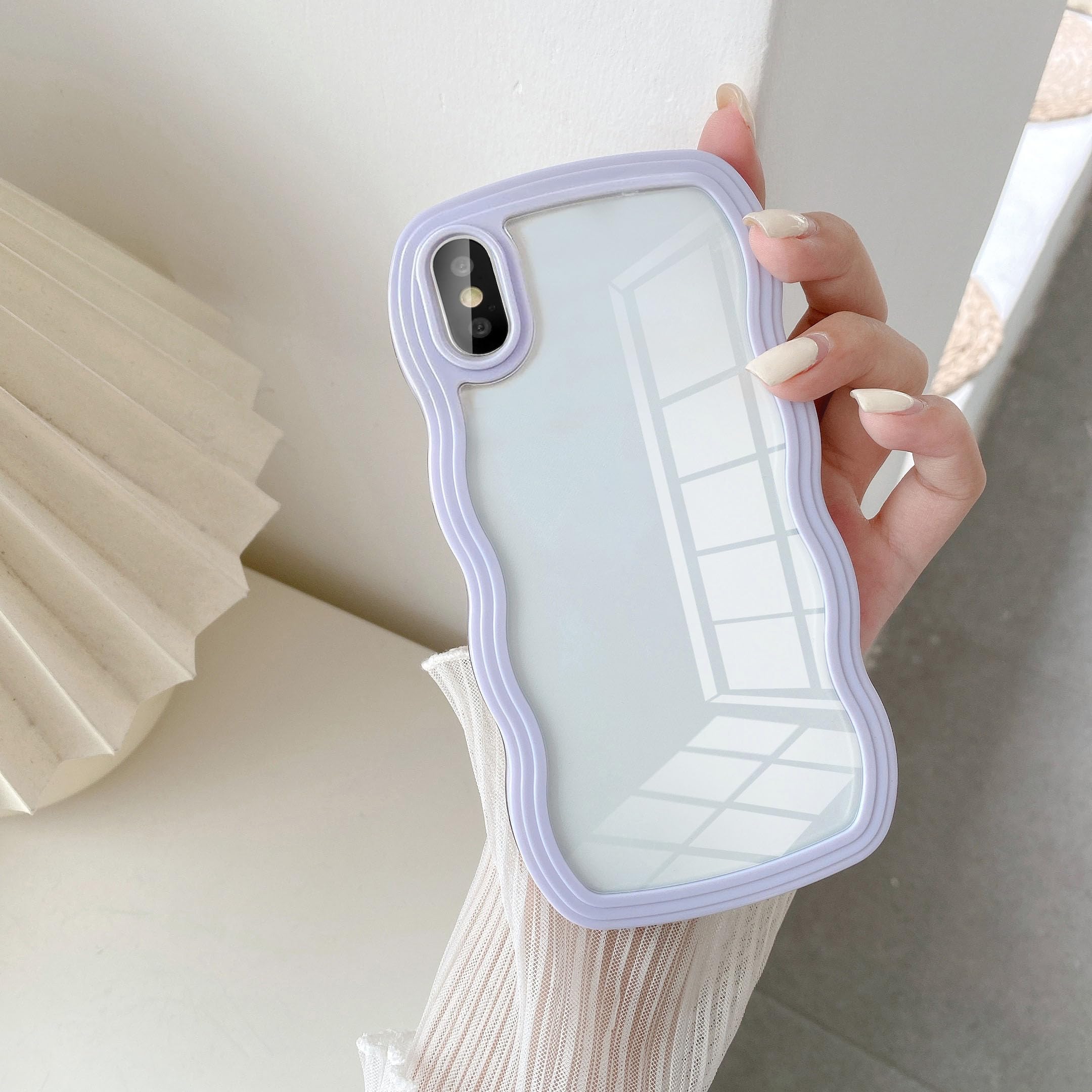 Amazon.com: UEEBAI Wave Frame Clear Case for iPhone X/XS, Curly Clear Phone  Case, Cute Wavy Phone Case for Girl Slim Fit Shockproof Phone Cover Bumper  Soft Pretty Case for Women - Purple :