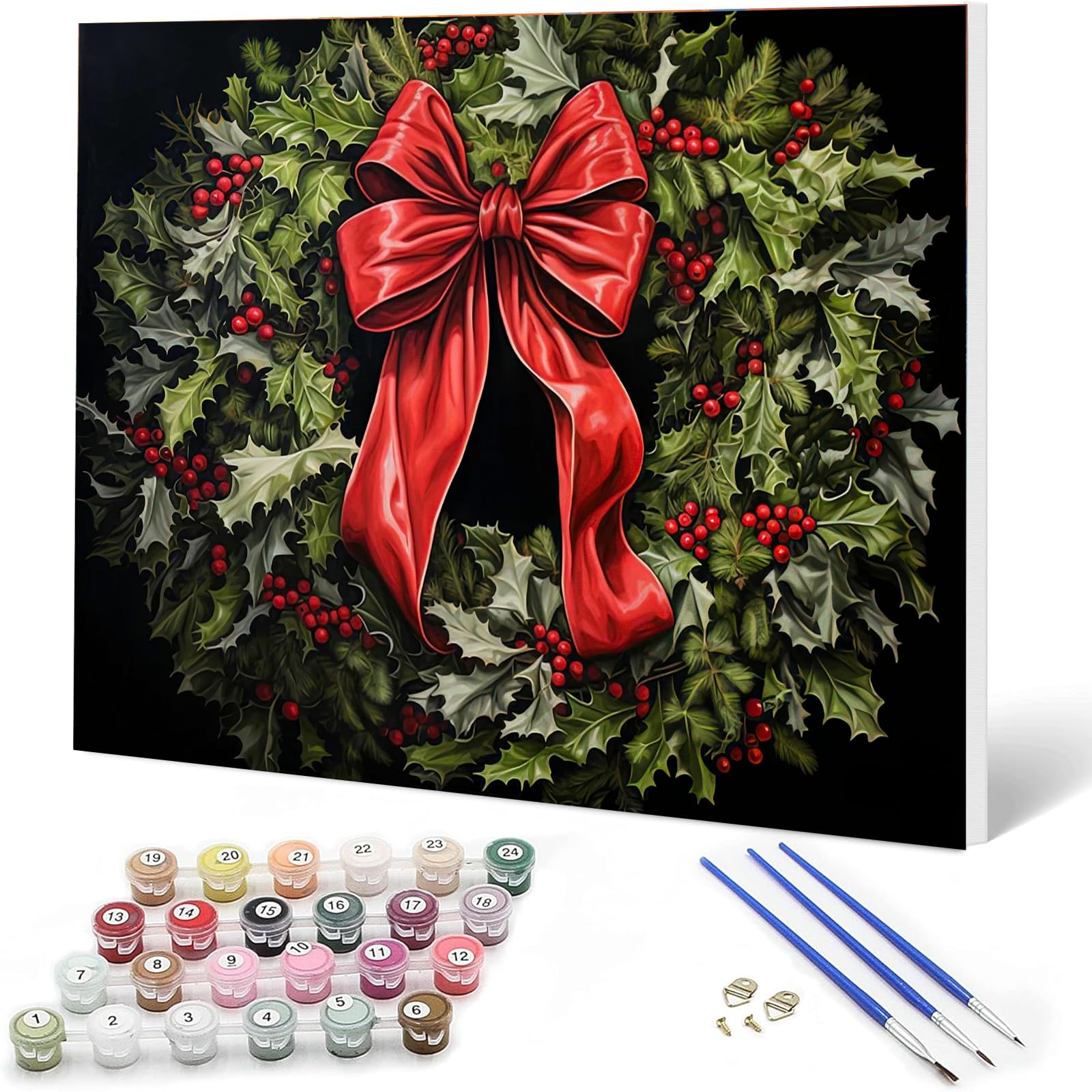 Auremi Christmas Wreath Paint by Numbers Kits Kids Adults,Christmas Painting by Number Kits On Canvas,Framed DIY Color Oil Painting Acrylic Paints,Home Wall Decor 20x30cm