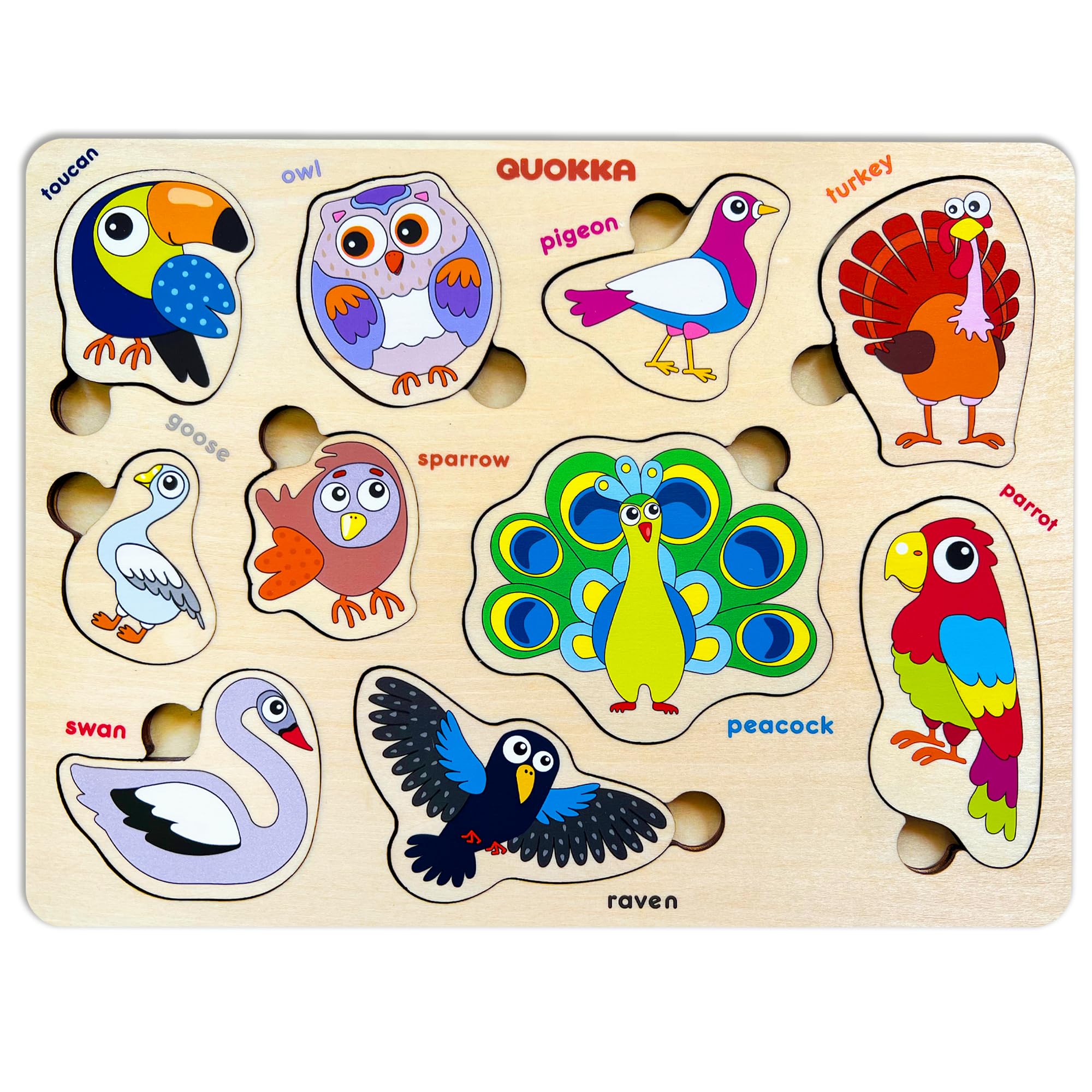 QUOKKA Puzzle Legno Bambini 2 Anni - 3 Giochi Montessori per Bambini da 1 Anno - Puzzle Giocattolo in Legno con Uccelli per Bambini da 2 a 3 Anni - Educativo Giocattolo Regalo Bambino 1 2 3 4 Anni