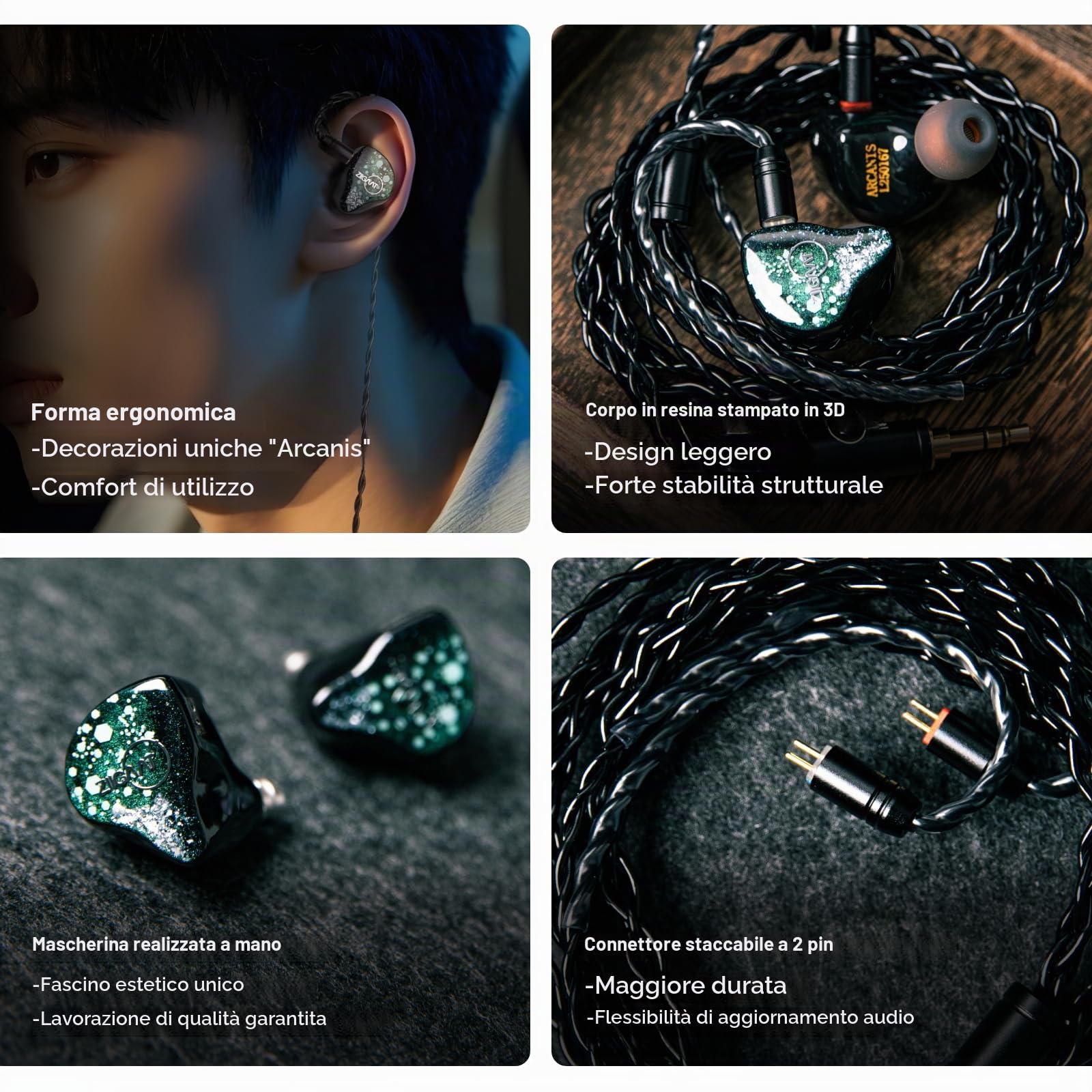 Linsoul ZiiGaat Arcanis In Ear Monitor, Cuffie IEM Ibride Professionali 2DD+5BA, Cuffie da Gaming, Cuffie HiFi con Cavo Staccabile per Musicisti Audiofili