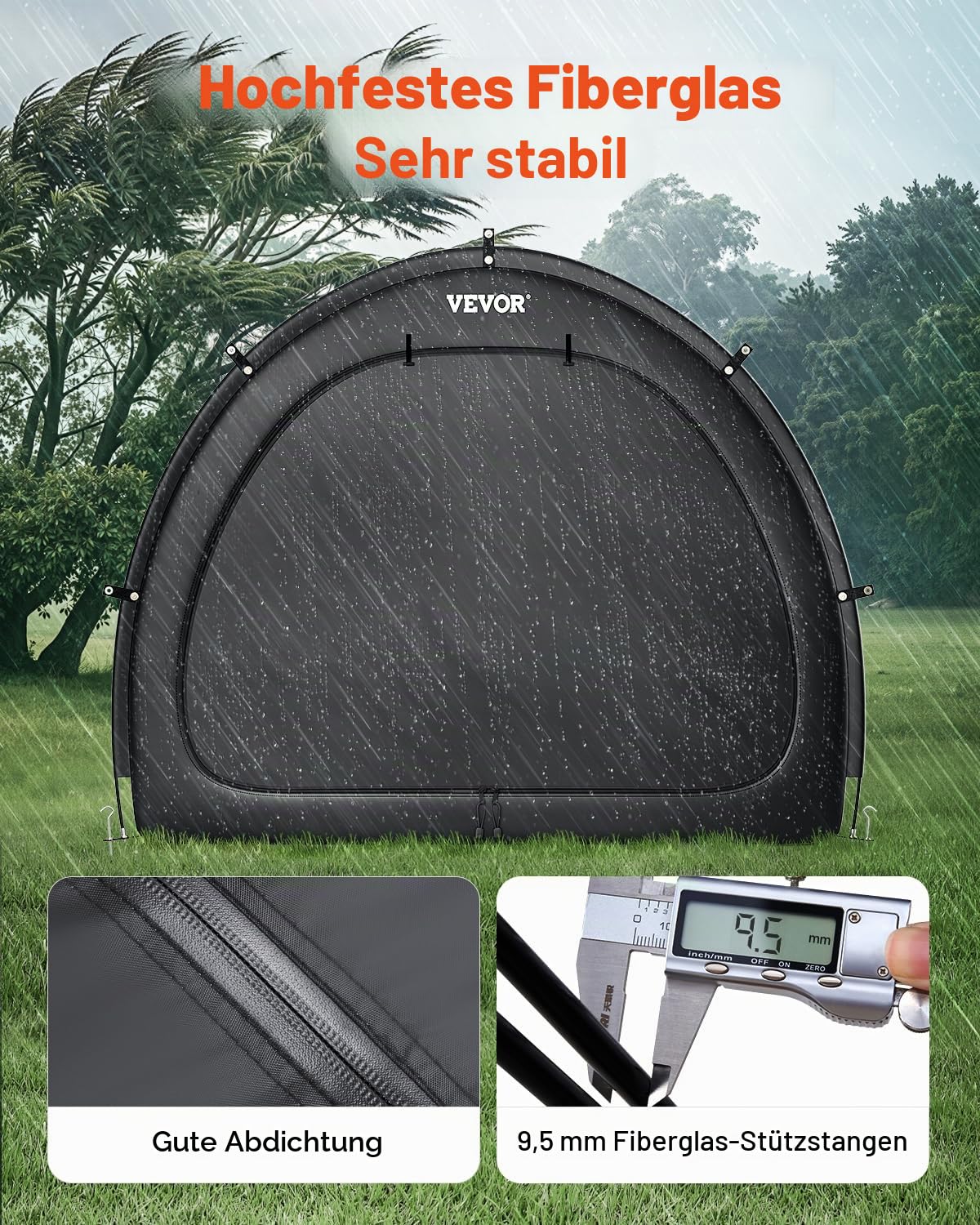 VEVOR Fahrradzelt, 4 bis 5 Fahrräder, geräumige Fahhrradgarage mit belüftetem Fenster, fächerförmige Fahrradschuppe mit hochfestem Fiberglas & Doppelreißverschlüssen, 2190x1550x1730 mm