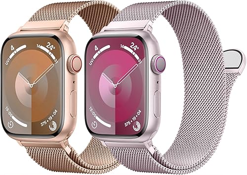 Paquete de 2 Correa original milanesa compatible con Apple Watch para mujeres y hombres, 1.614 pulgadas, 1.575 pulgadas, 1.496 pulgadas, 1.772