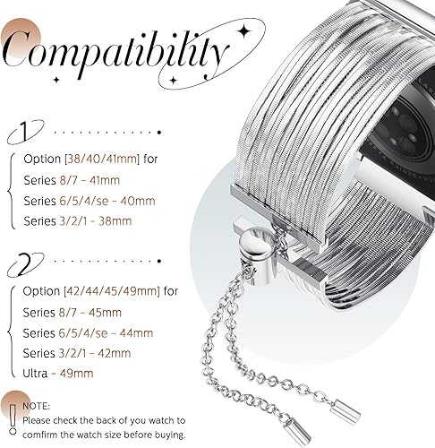 Miniatura 2 de Goton Correa de acero inoxidable con borlas para Apple Watch de 1.496 pulgadas, 1.575 pulgadas, 1.614 pulgadas, 1.654 pulgadas, 1.732 pulgadas,