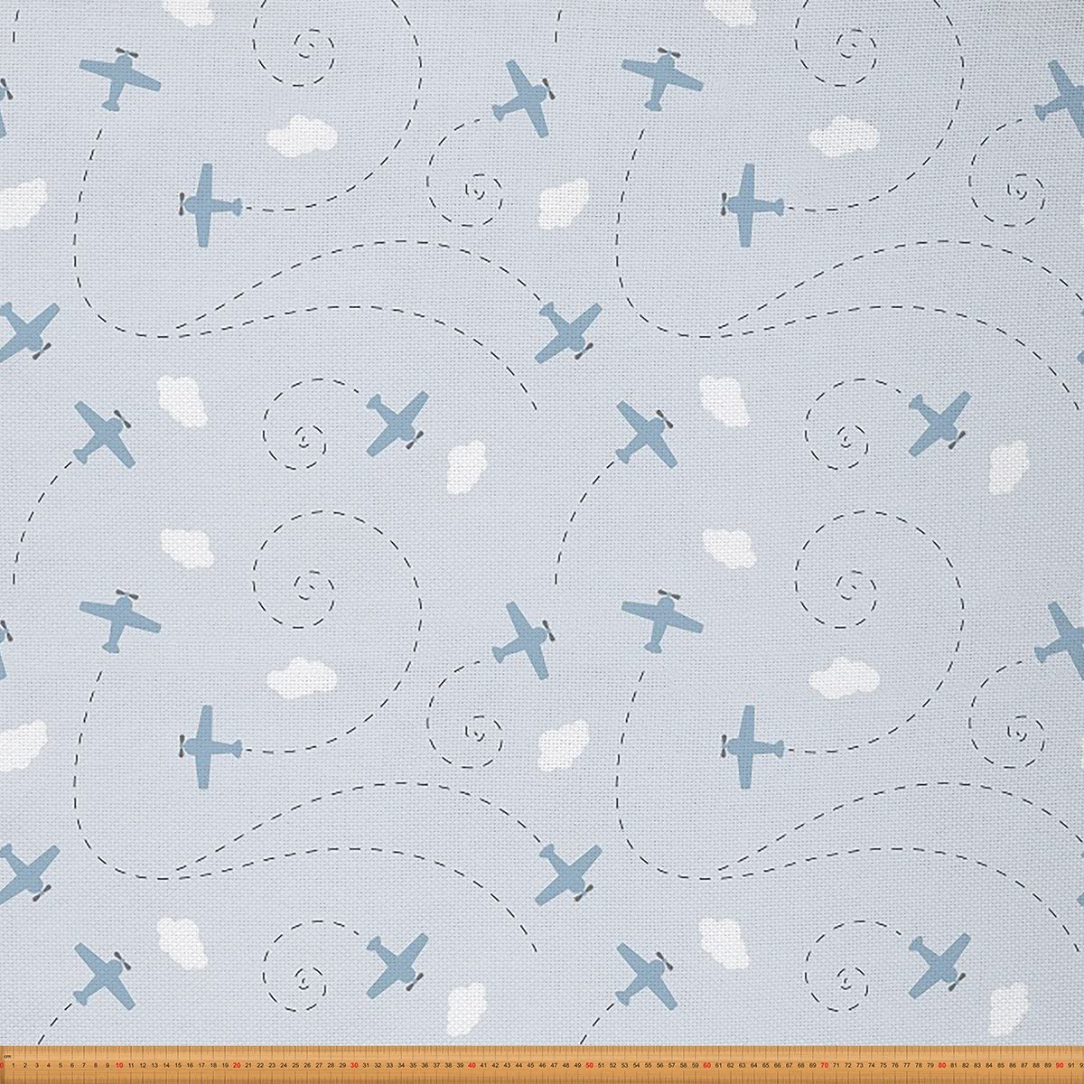 Cartoon Aircraft Fabric by The Yard Airplane Upholstery Fabric for Home DIY Projects Airline Route Map Destination Decorative Waterproof Fabric 3 Yards,(L276*W150cm) Light Blue