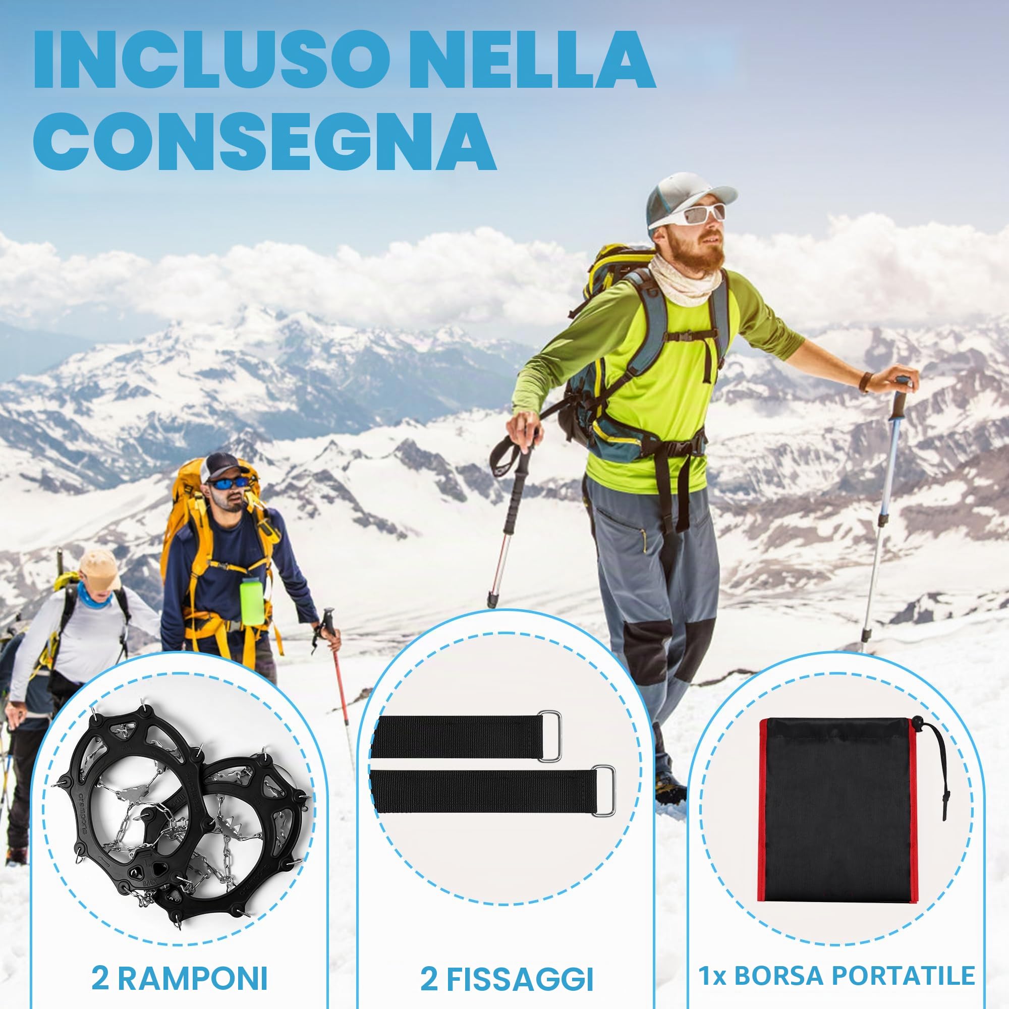 Ramponi per Scarponi, 24 Denti Ramponcini Inossidabile Picchi da Neve Ramponi, Ramponi da Ghiaccio per Trekking Escursionismo Campeggio Alpinismo Camminare su Neve e Ghiaccio