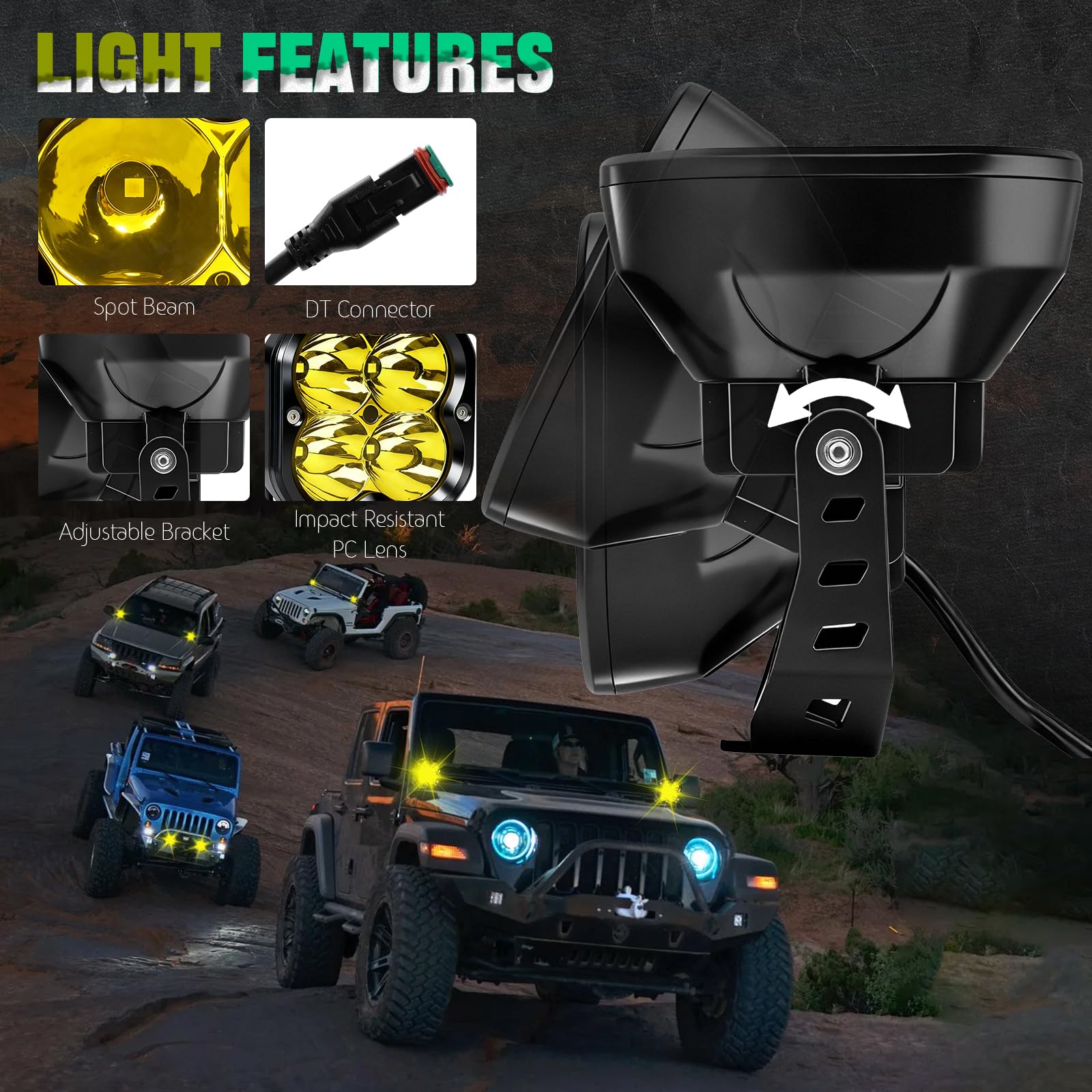 Chelhead Dodatkowe reflektory LED do jazdy w terenie 12,7 cm (5 cali) 10000 lm żółty/bursztynowy koncentrat wiązki, format sześcienny z wodoodpornym złączem DT, IP68, kompatybilne z SUV, ciężarówkami
