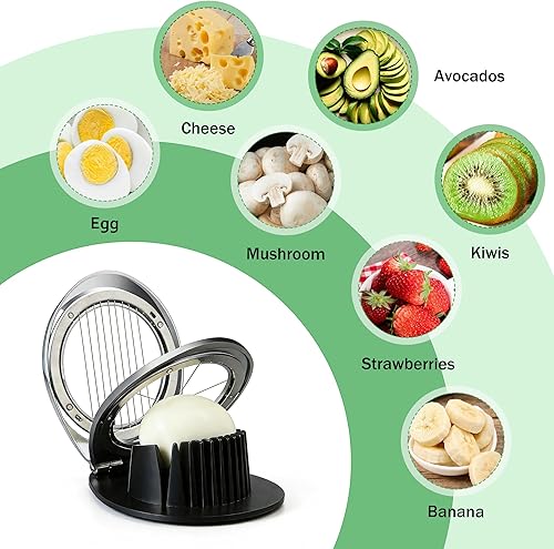 Miniatura 7 de Cortador de huevos 3 en 1, cortador de huevos para huevos duros, alambre de acero inoxidable con 3 estilos de rebanado
