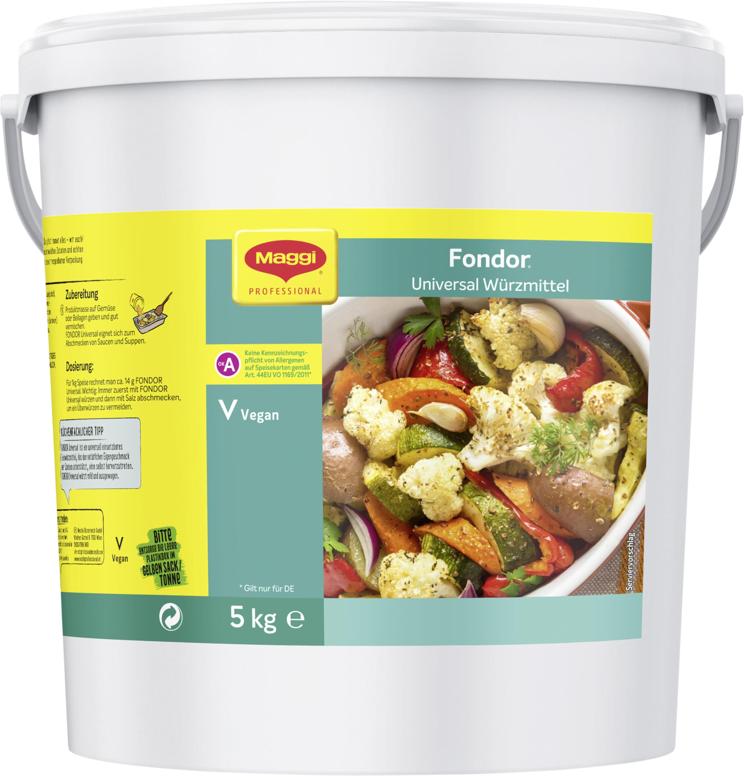 MAGGI Professional Fondor Universal-Würzmittel, keine kennzeichnungspflichtige Allergene, vegan, 1er Pack, (1 x 5kg Eimer)